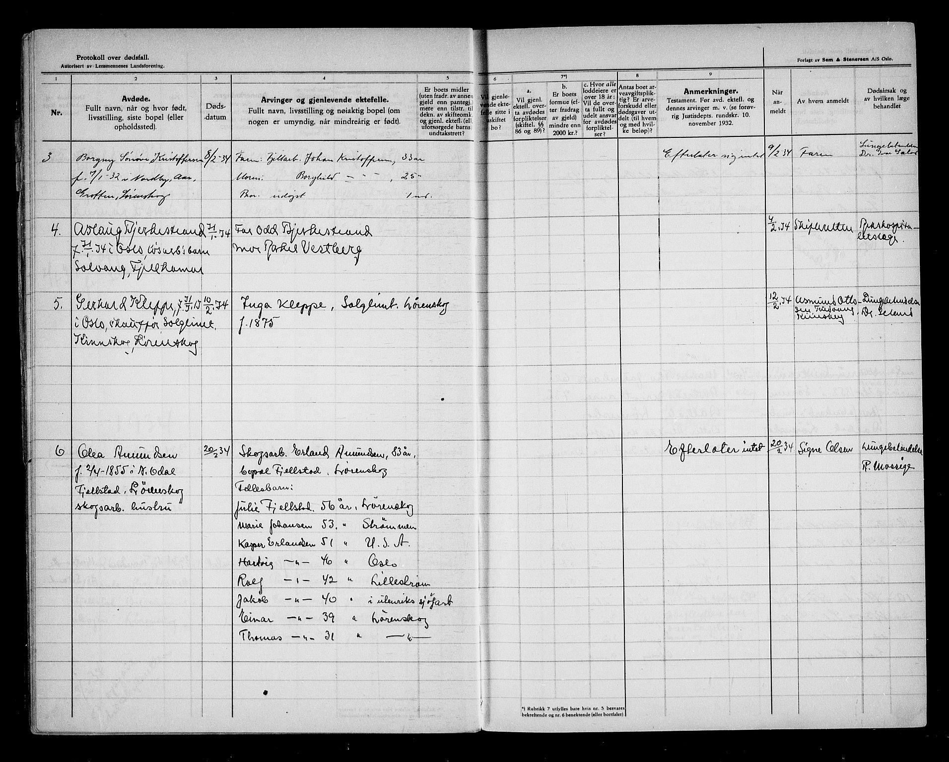 Lørenskog lensmannskontor, AV/SAO-A-10551/H/Ha/L0002: Dødsfallsprotokoll, 1933-1947