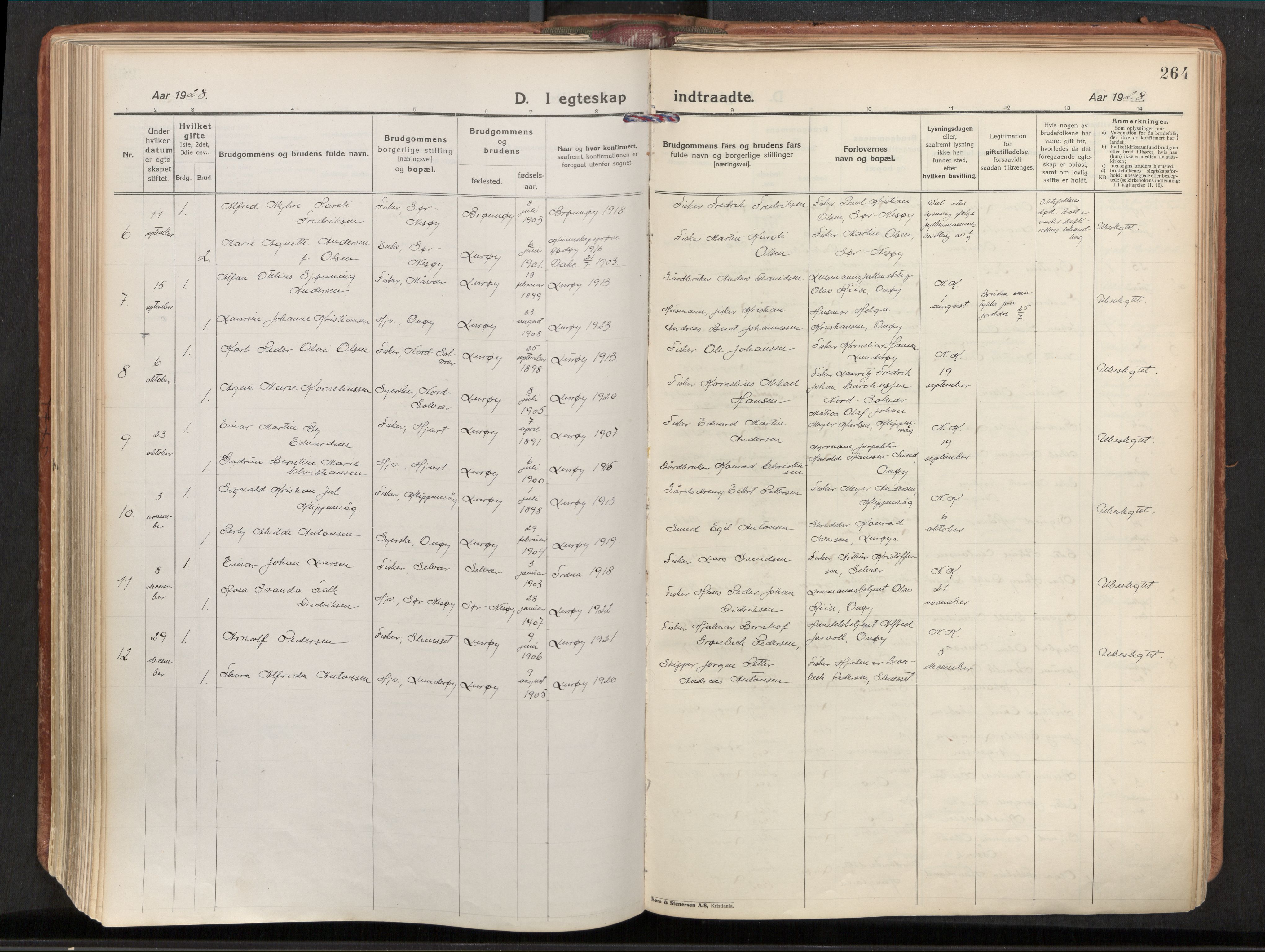 Ministerialprotokoller, klokkerbøker og fødselsregistre - Nordland, AV/SAT-A-1459/839/L0570: Parish register (official) no. 839A07, 1923-1942, p. 264