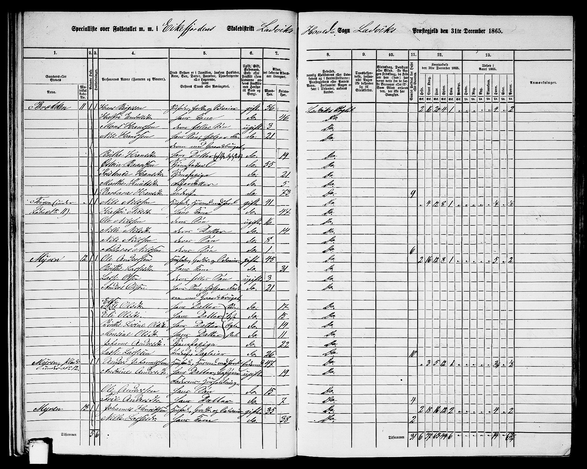 RA, 1865 census for Lavik, 1865, p. 19