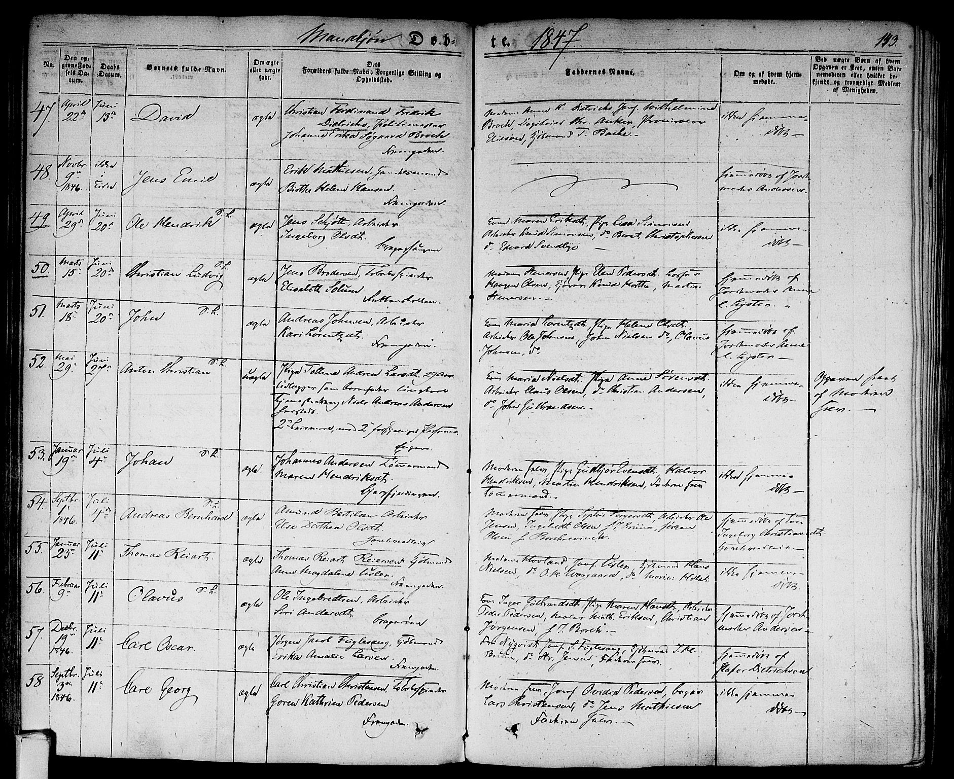 Bragernes kirkebøker, AV/SAKO-A-6/F/Fb/L0001: Parish register (official) no. II 1, 1830-1847, p. 143