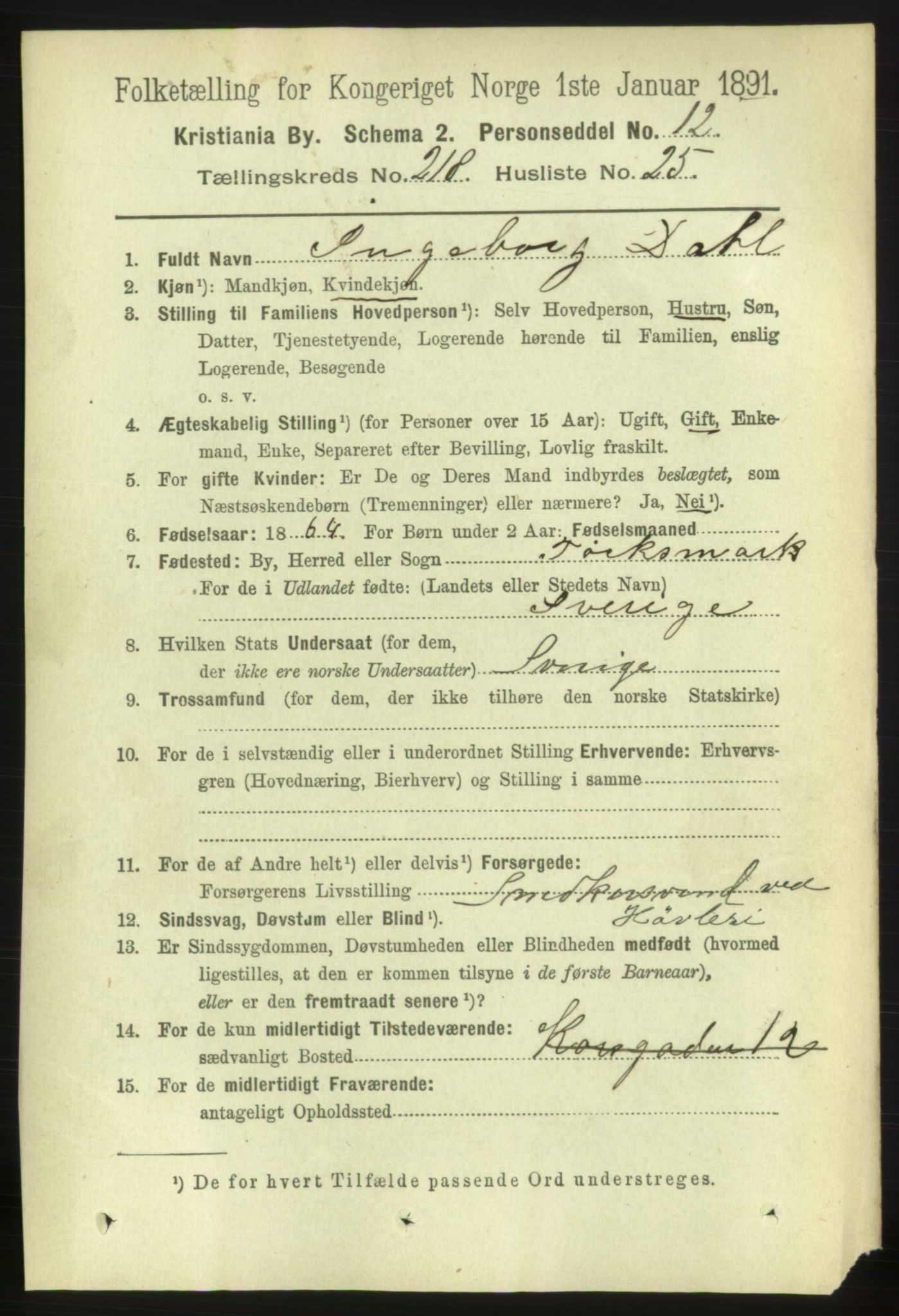 RA, 1891 census for 0301 Kristiania, 1891, p. 129629