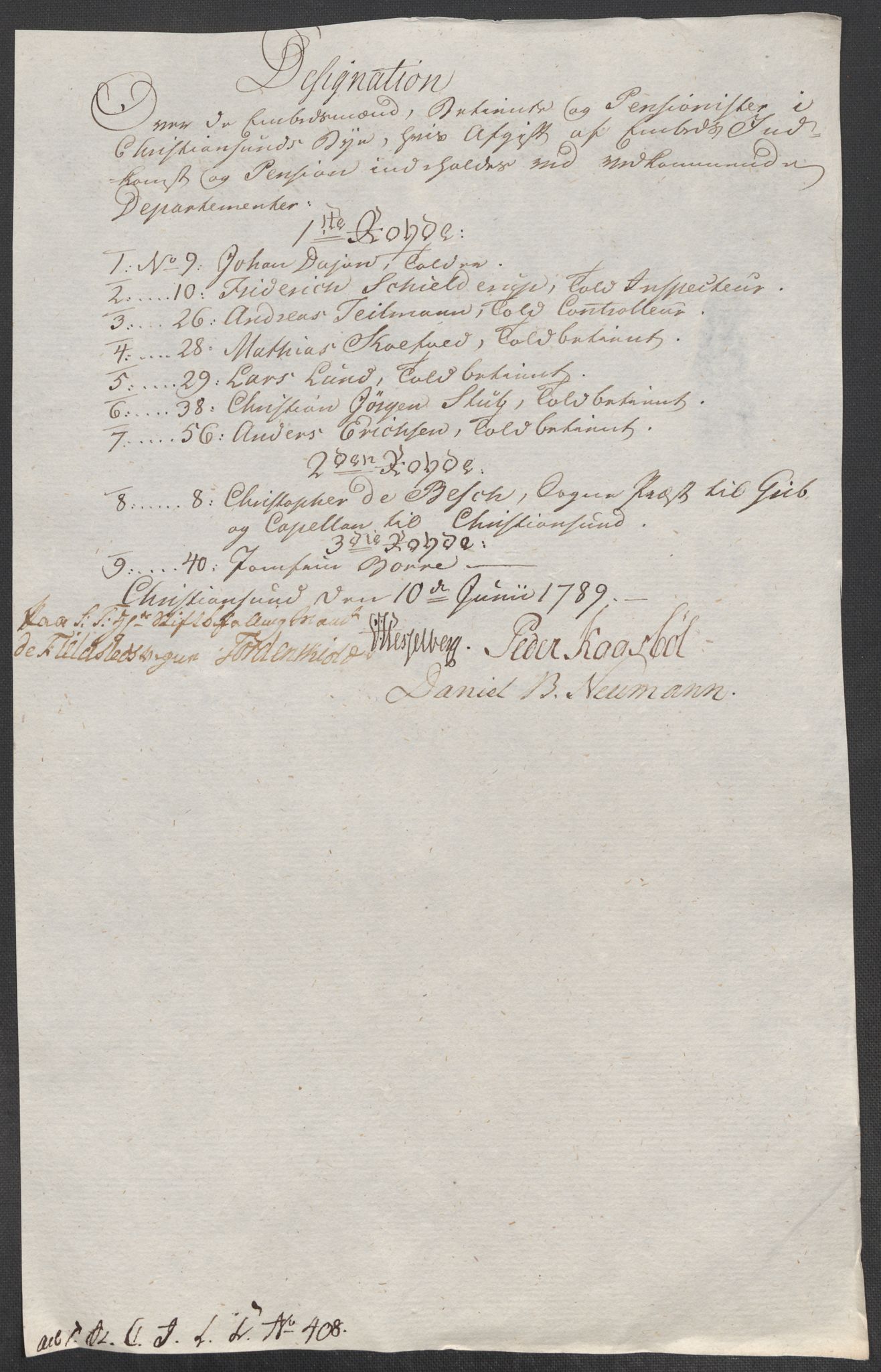 Rentekammeret inntil 1814, Reviderte regnskaper, Mindre regnskaper, AV/RA-EA-4068/Rf/Rfe/L0008: Kristiansand. Kristiansund. Fredrikshald (Halden), 1789, p. 179