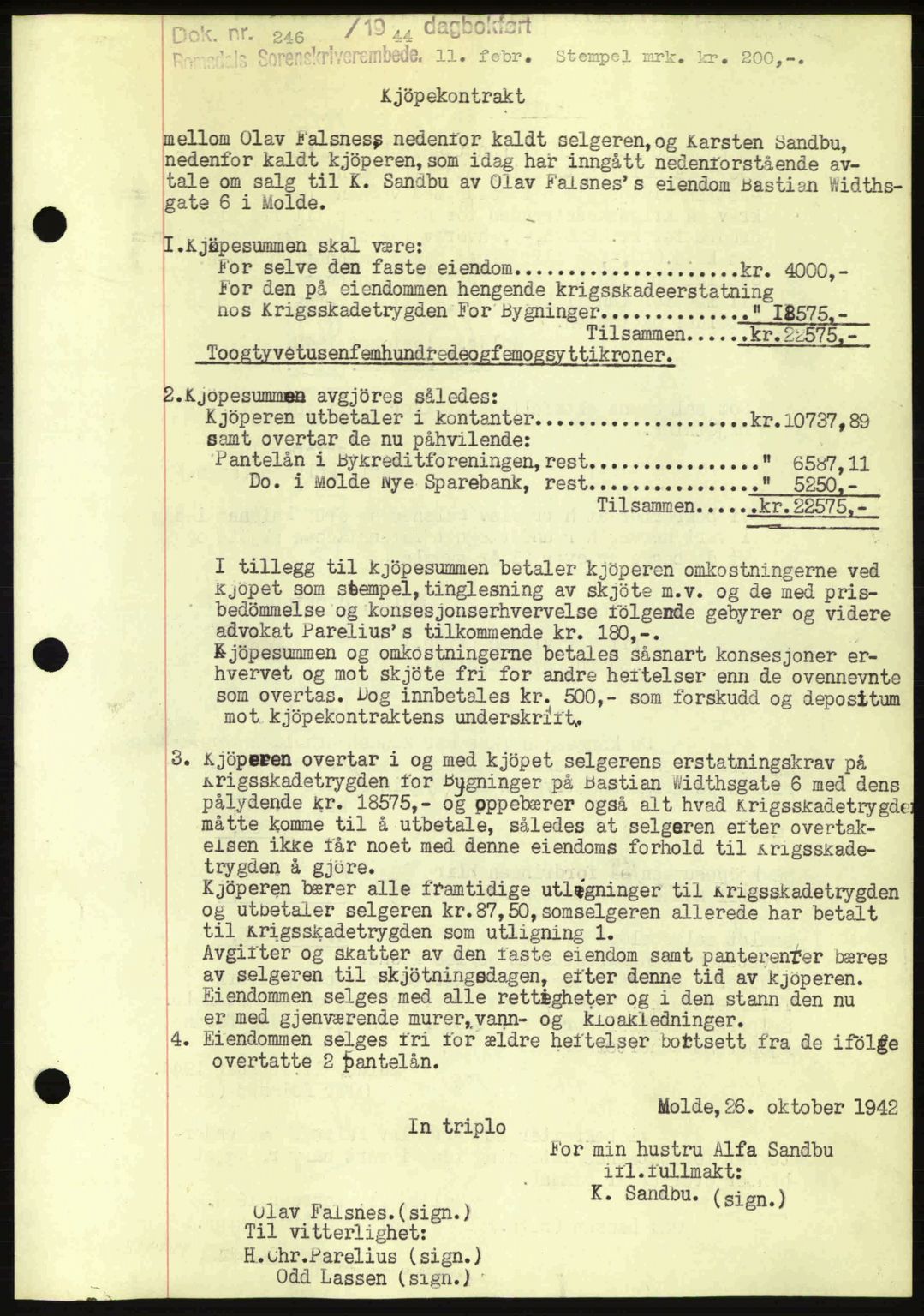 Romsdal sorenskriveri, AV/SAT-A-4149/1/2/2C: Mortgage book no. A15, 1943-1944, Diary no: : 246/1944