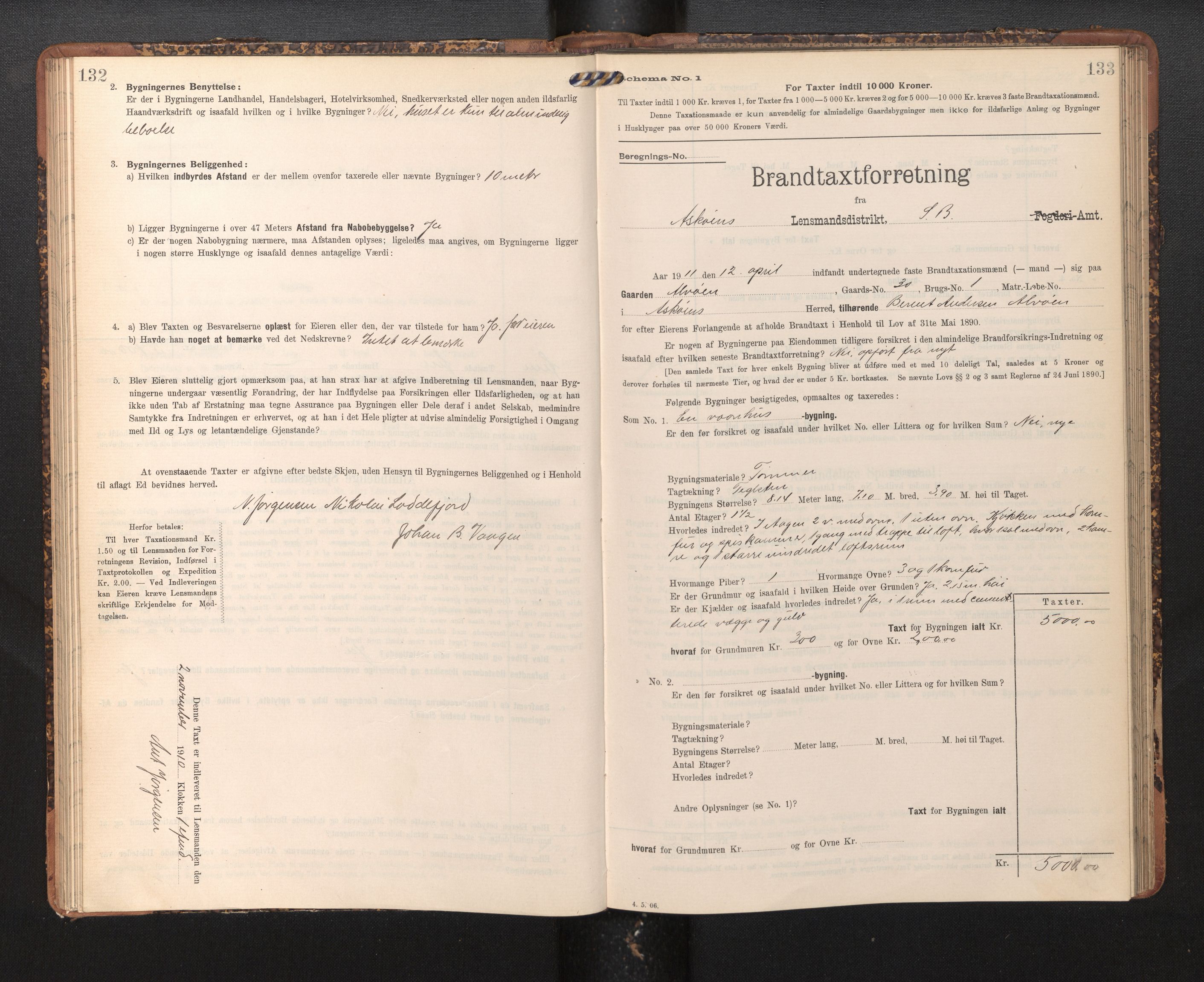 Lensmannen i Askøy, SAB/A-31001/0012/L0005: Branntakstprotokoll, skjematakst, 1907-1915, p. 132-133