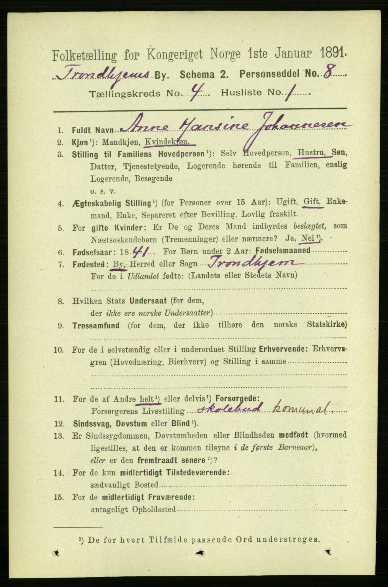 RA, 1891 census for 1601 Trondheim, 1891, p. 4392