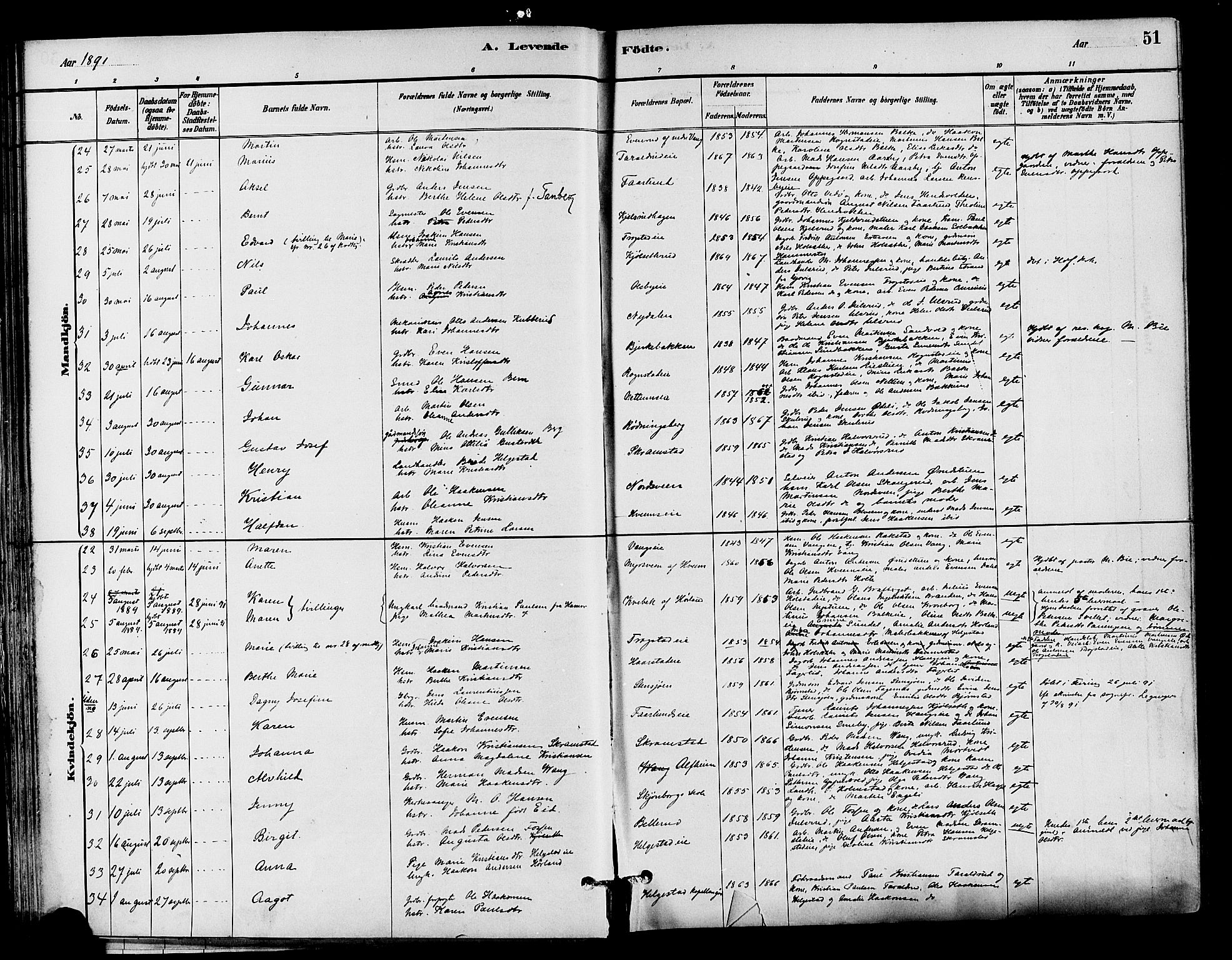 Østre Toten prestekontor, AV/SAH-PREST-104/H/Ha/Haa/L0007: Parish register (official) no. 7, 1881-1896, p. 51