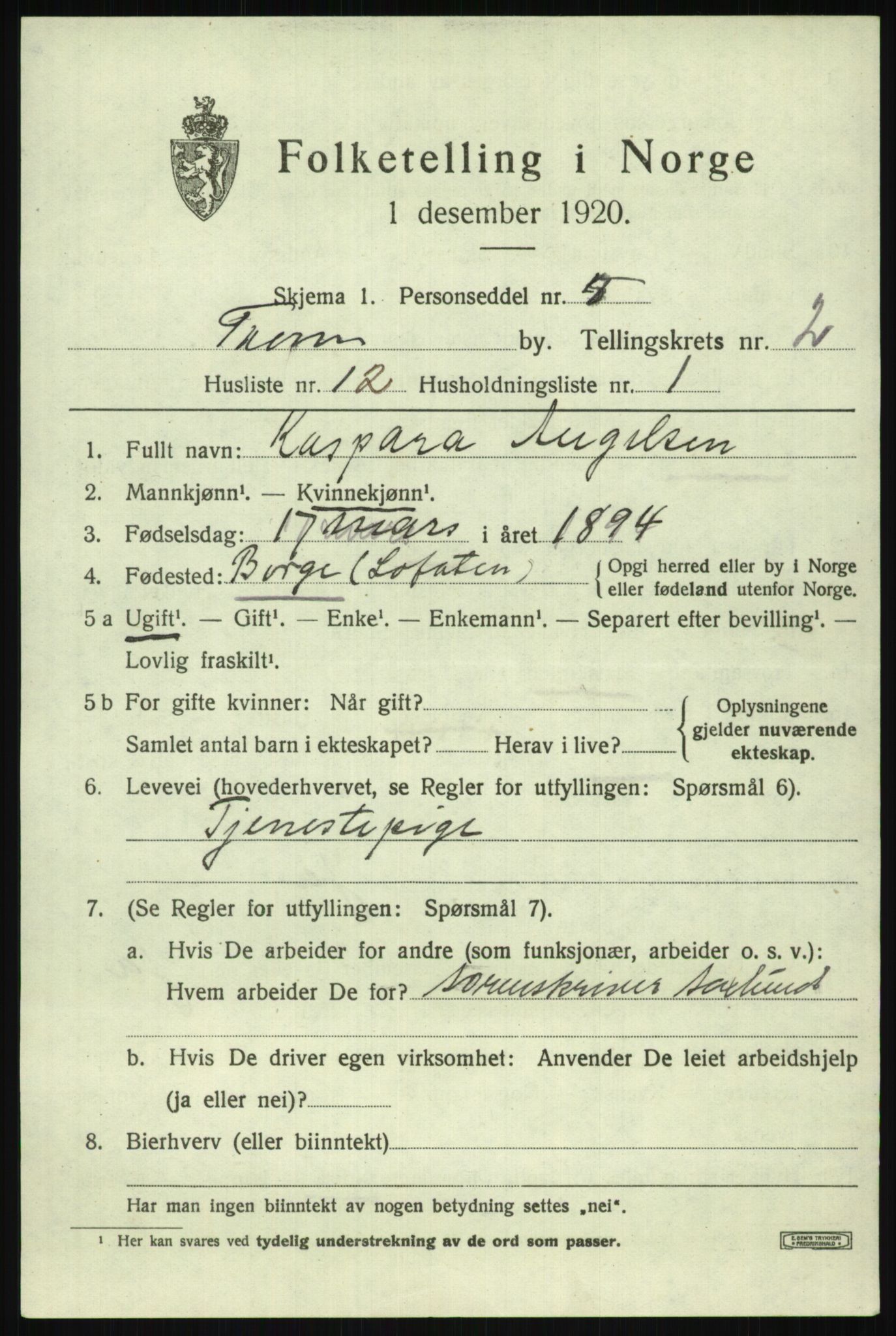 SATØ, 1920 census for Tromsø, 1920, p. 8984