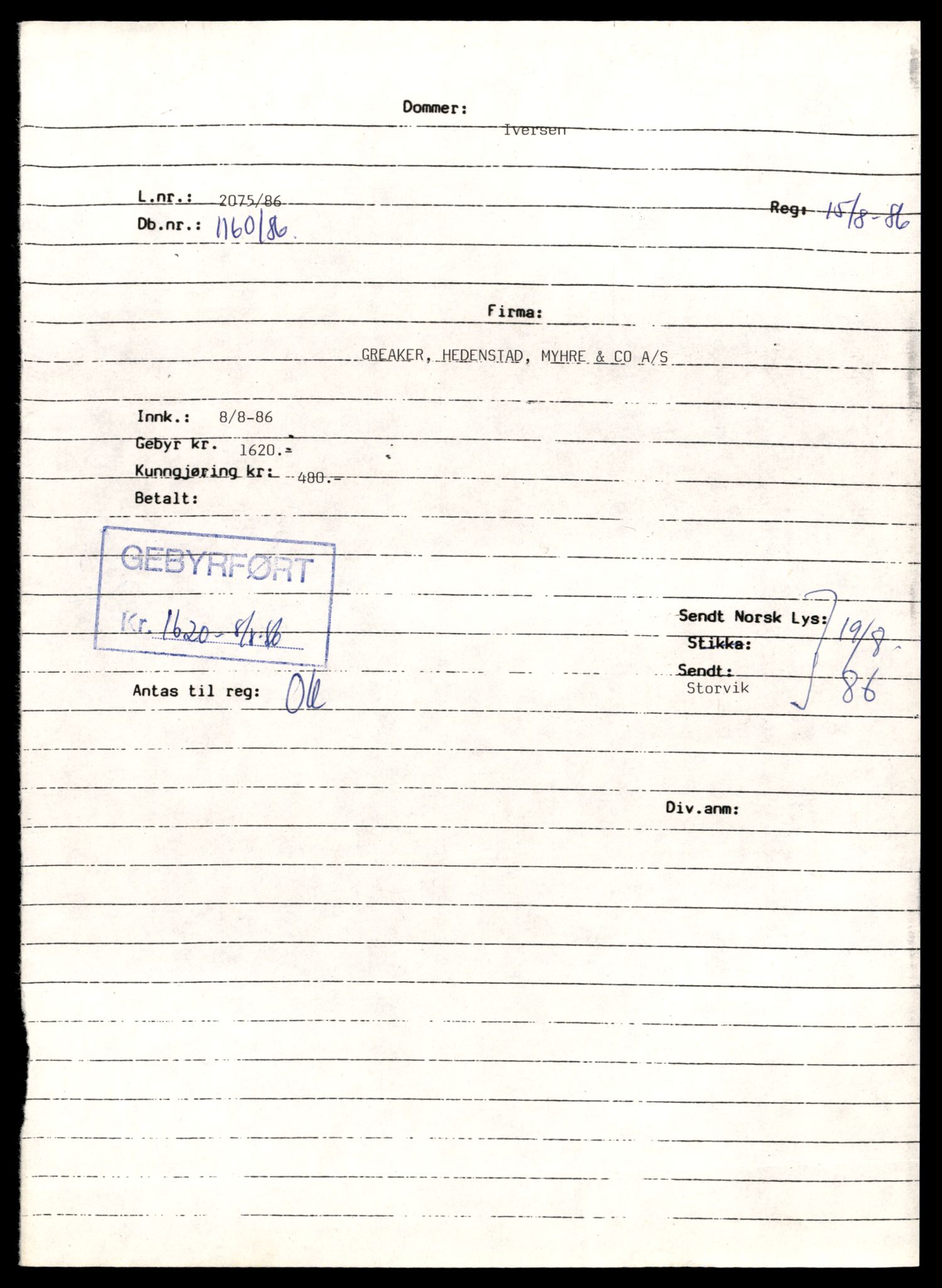 Asker og Bærum tingrett, AV/SAT-A-10379/K/Kb/Kbb/L0085: Aksjeselskap og andelslag i Bærum, Gre - Grø, 1944-1989, p. 1