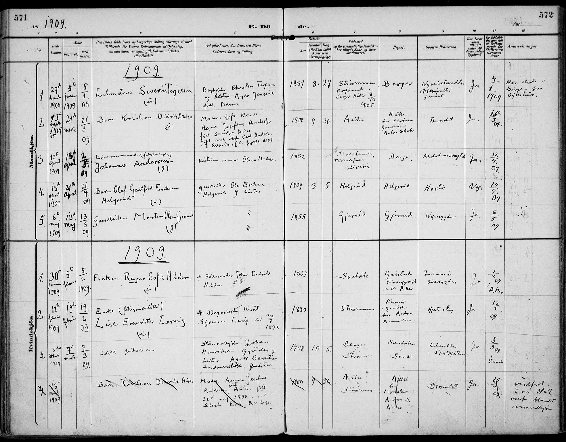 Strømm kirkebøker, AV/SAKO-A-322/F/Fa/L0005: Parish register (official) no. I 5, 1898-1919, p. 571-572