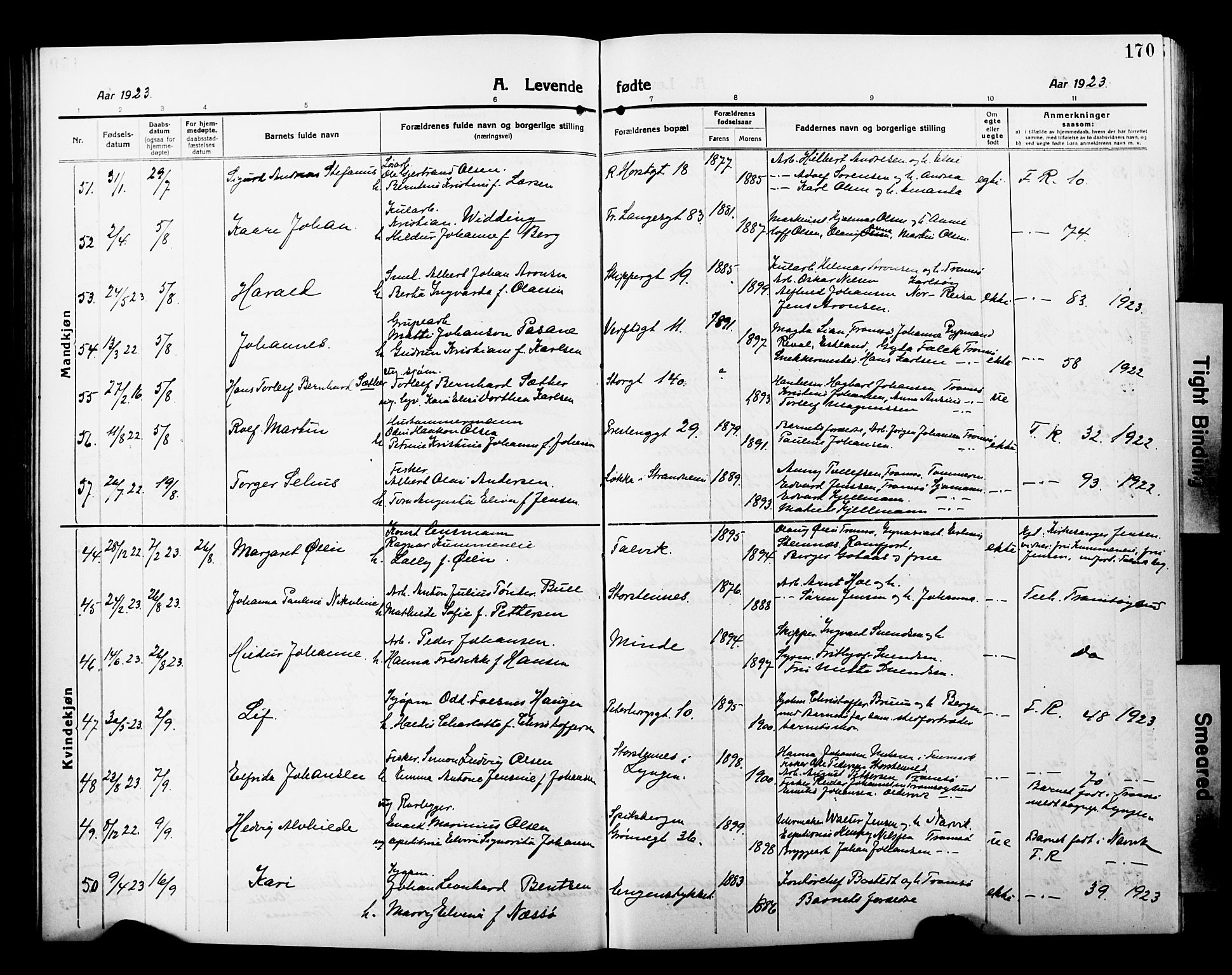 Tromsø sokneprestkontor/stiftsprosti/domprosti, AV/SATØ-S-1343/G/Gb/L0009klokker: Parish register (copy) no. 9, 1915-1925, p. 170