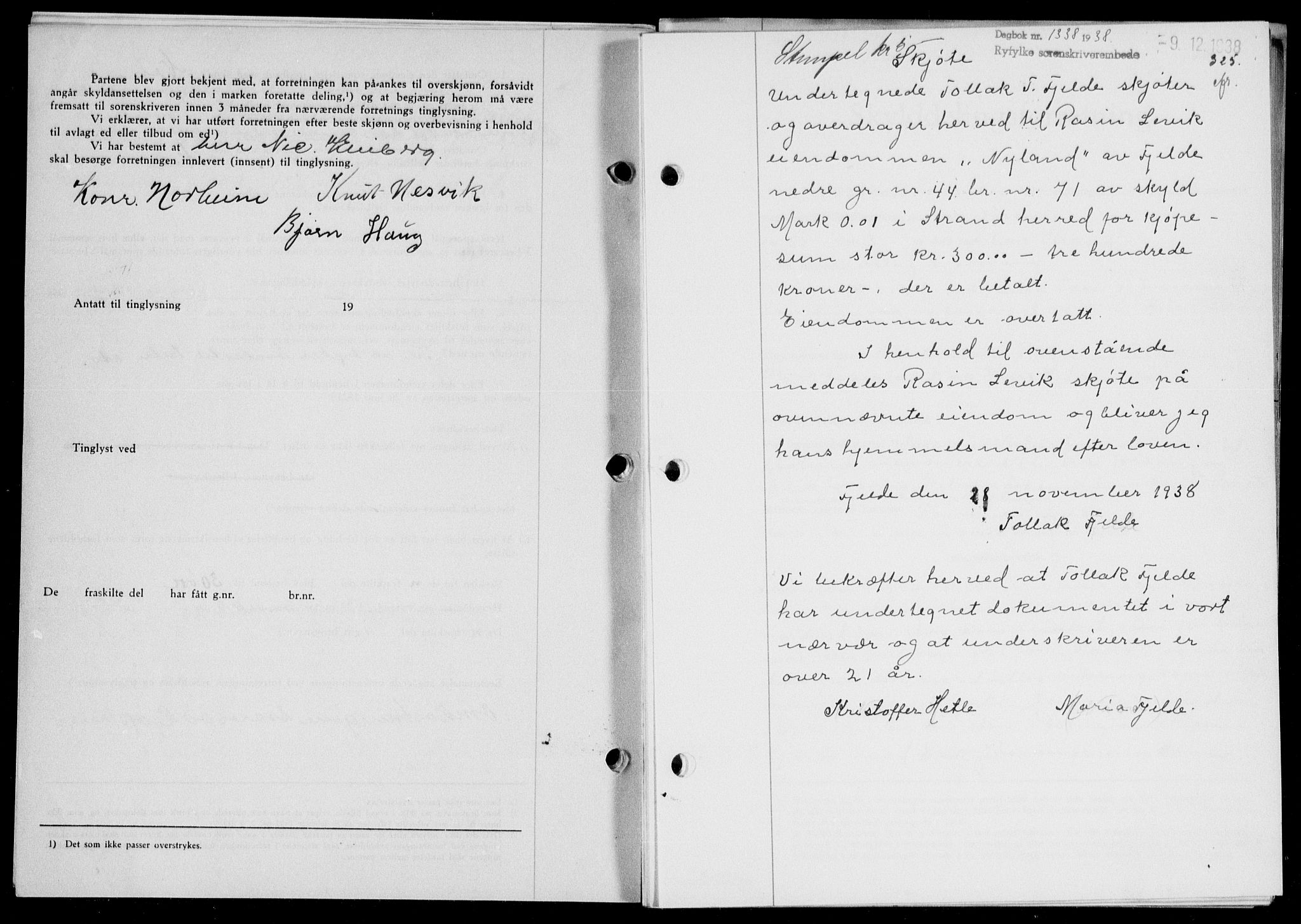 Ryfylke tingrett, AV/SAST-A-100055/001/II/IIB/L0078: Mortgage book no. 57, 1938-1938, Diary no: : 1338/1938