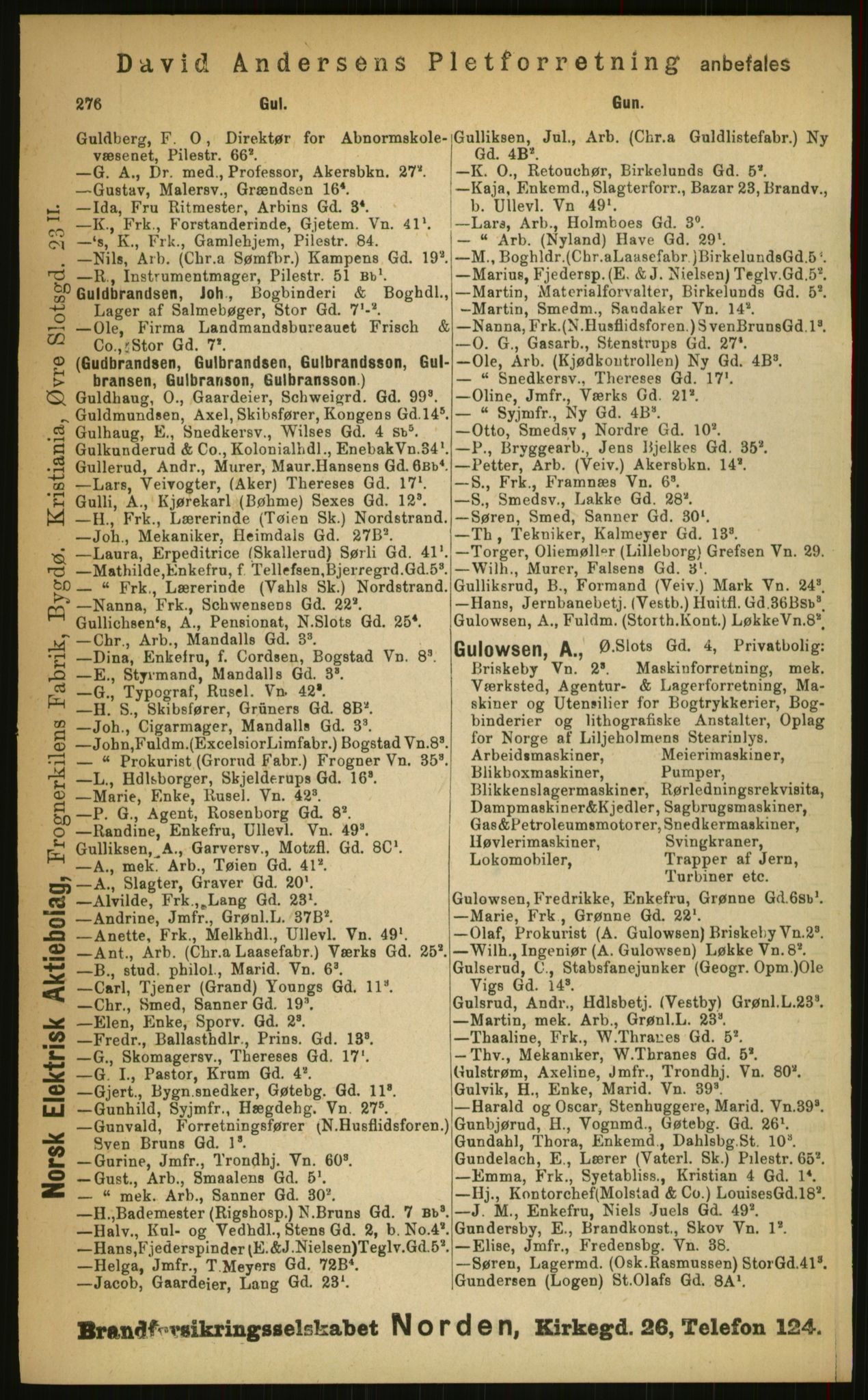 Kristiania/Oslo adressebok, PUBL/-, 1899, p. 276