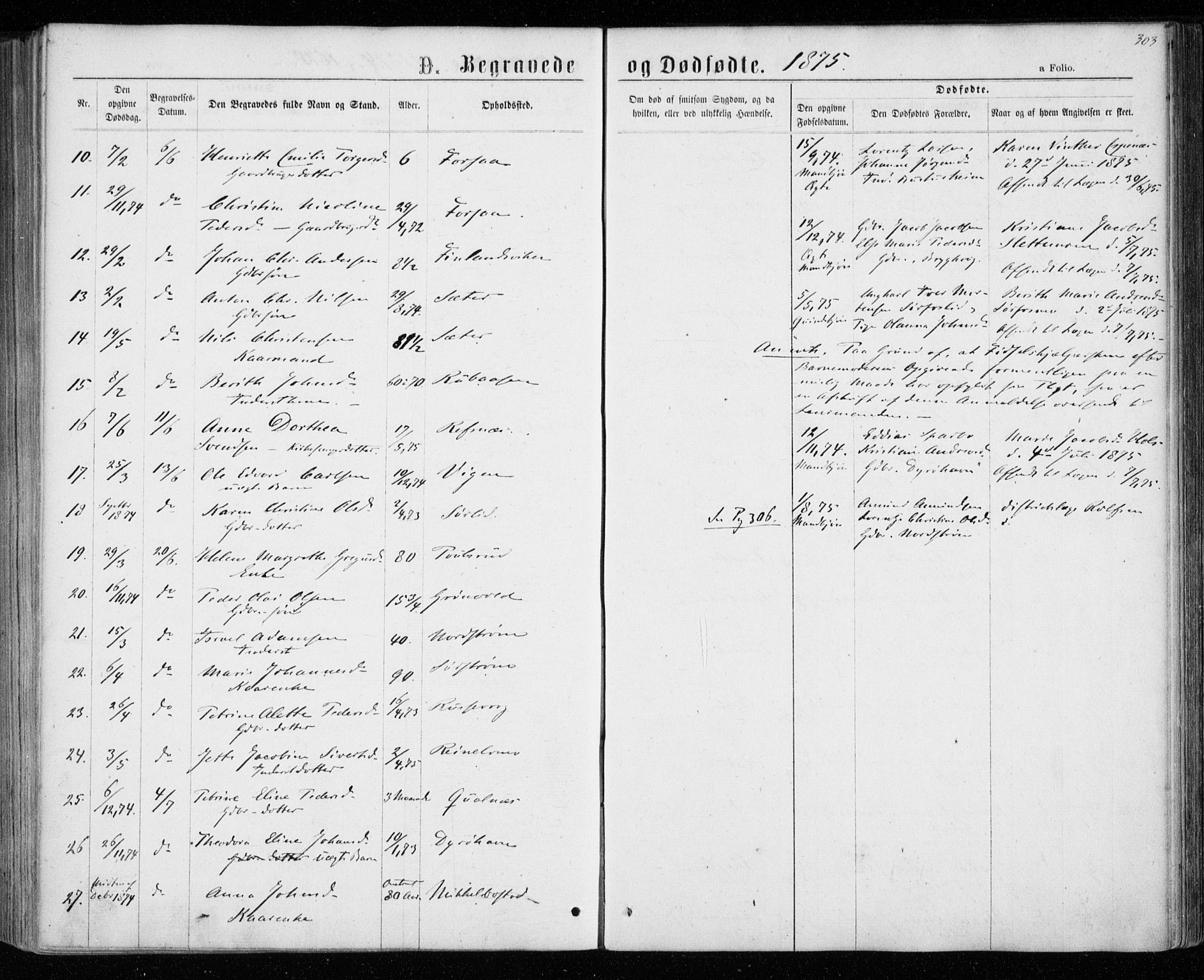 Tranøy sokneprestkontor, AV/SATØ-S-1313/I/Ia/Iaa/L0008kirke: Parish register (official) no. 8, 1867-1877, p. 303