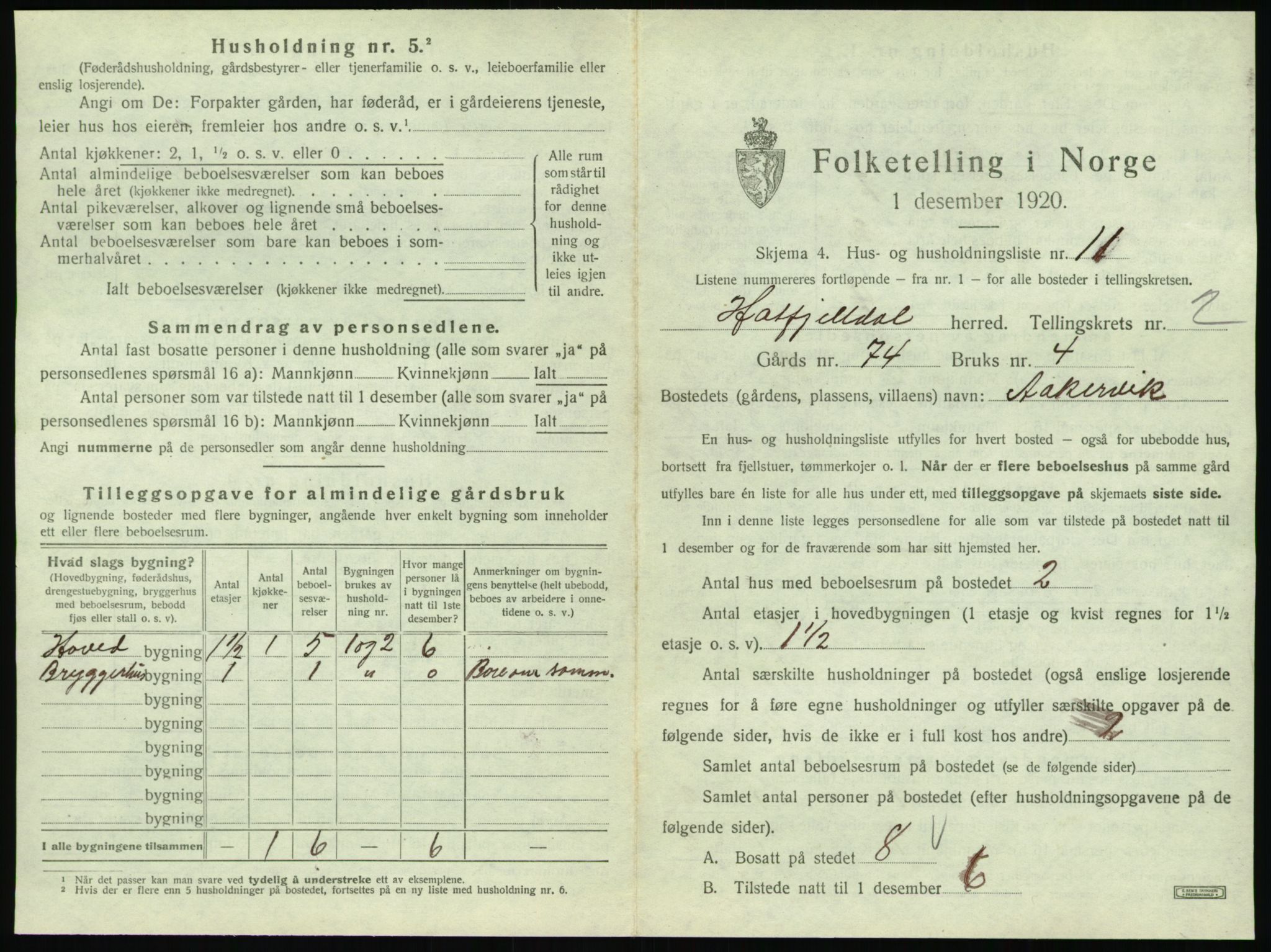 SAT, 1920 census for Hattfjelldal, 1920, p. 100