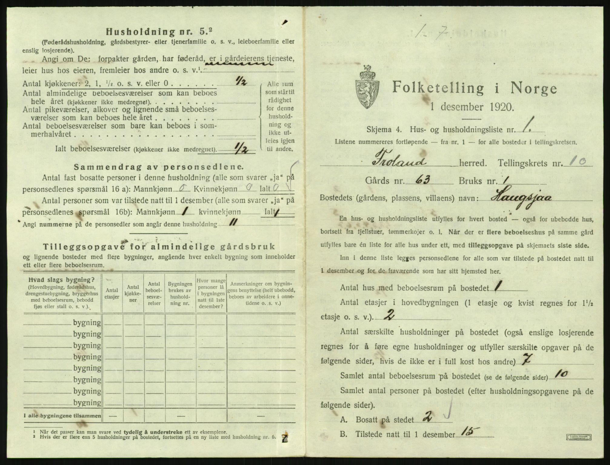 SAK, 1920 census for Froland, 1920, p. 829