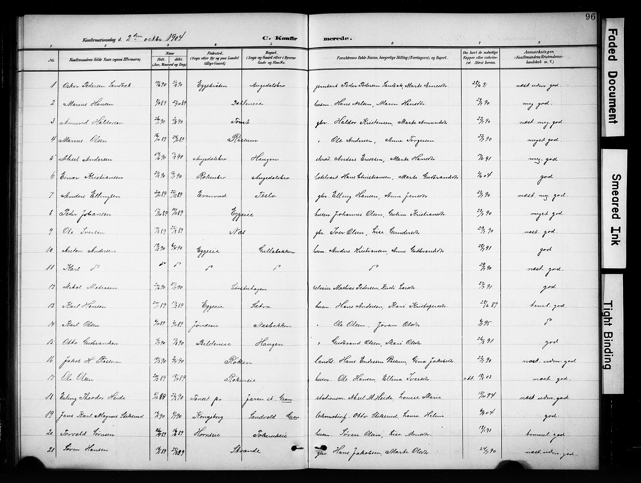 Brandbu prestekontor, SAH/PREST-114/H/Ha/Hab/L0005: Parish register (copy) no. 5, 1900-1913, p. 96