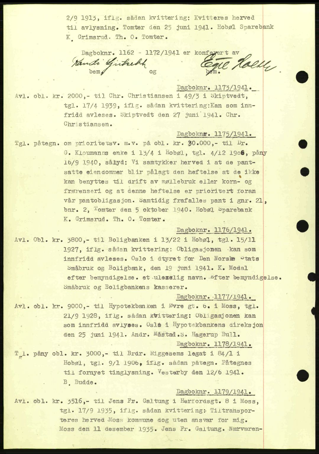 Moss sorenskriveri, SAO/A-10168: Mortgage book no. B10, 1940-1941, Diary no: : 1173/1941