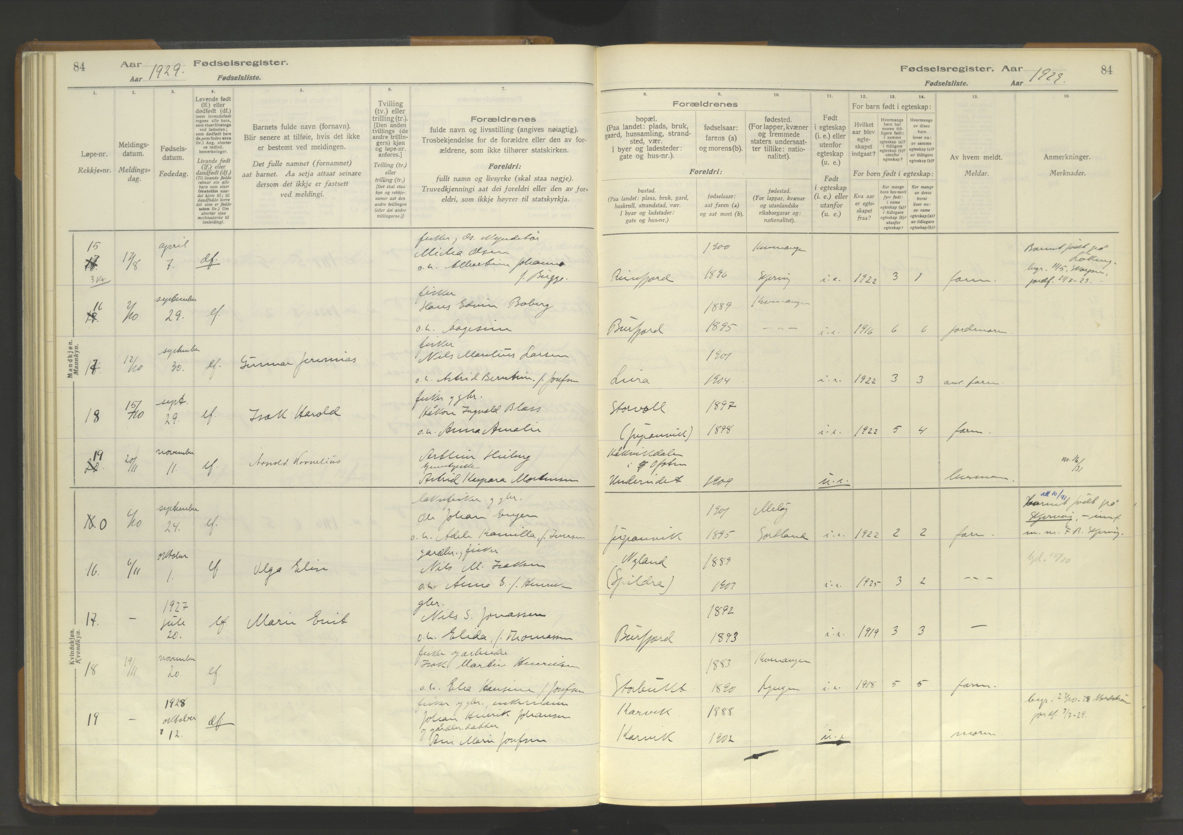 Skjervøy sokneprestkontor, AV/SATØ-S-1300/I/Ia/L0062: Birth register no. 62, 1916-1950, p. 84