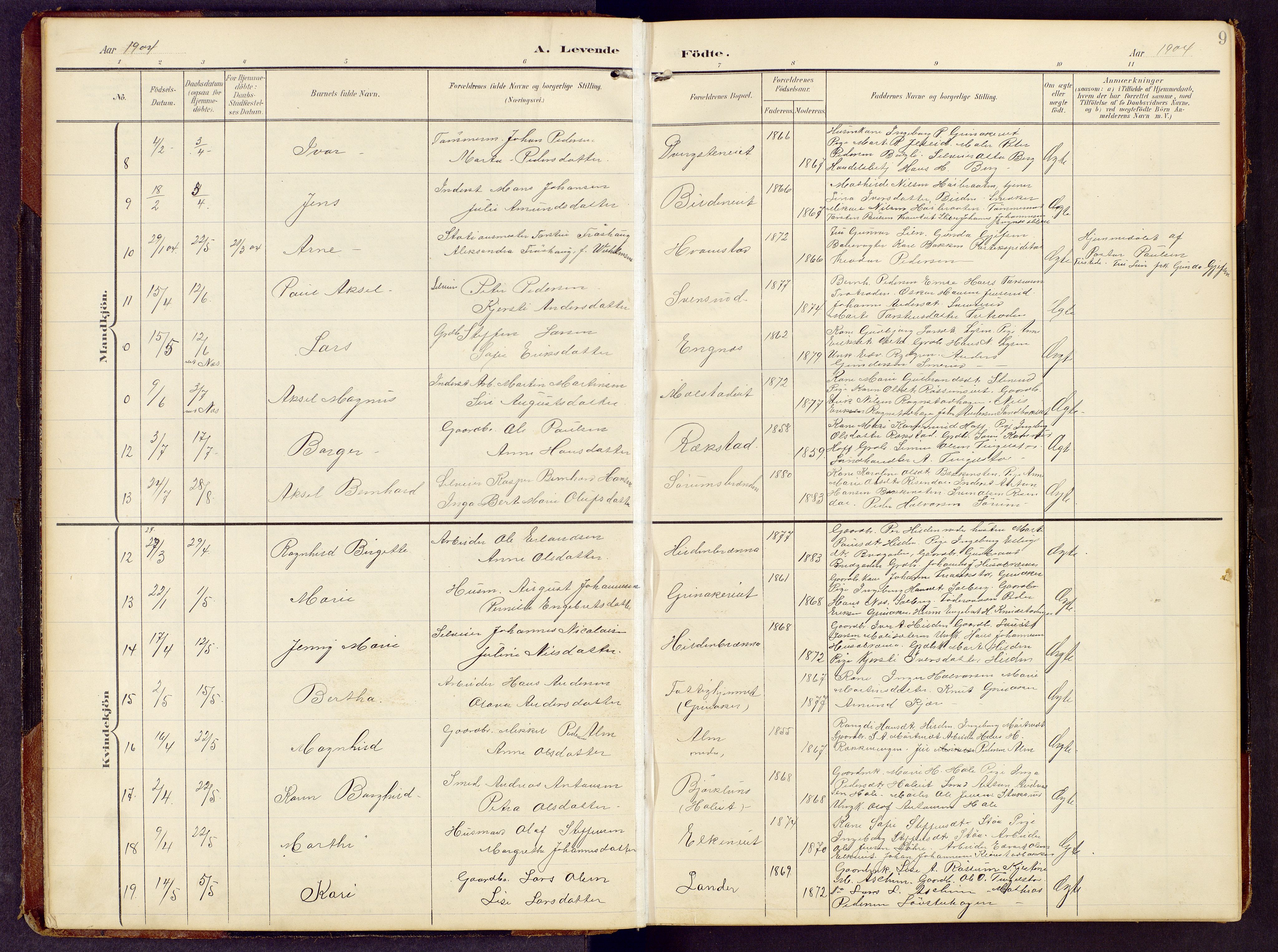 Brandbu prestekontor, AV/SAH-PREST-114/H/Ha/Hab/L0009: Parish register (copy) no. 9, 1903-1916, p. 9