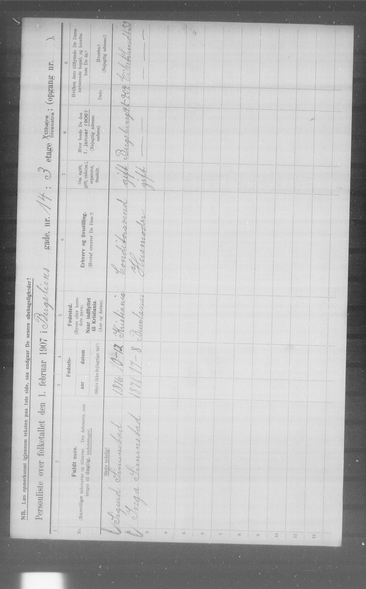 OBA, Municipal Census 1907 for Kristiania, 1907, p. 2353