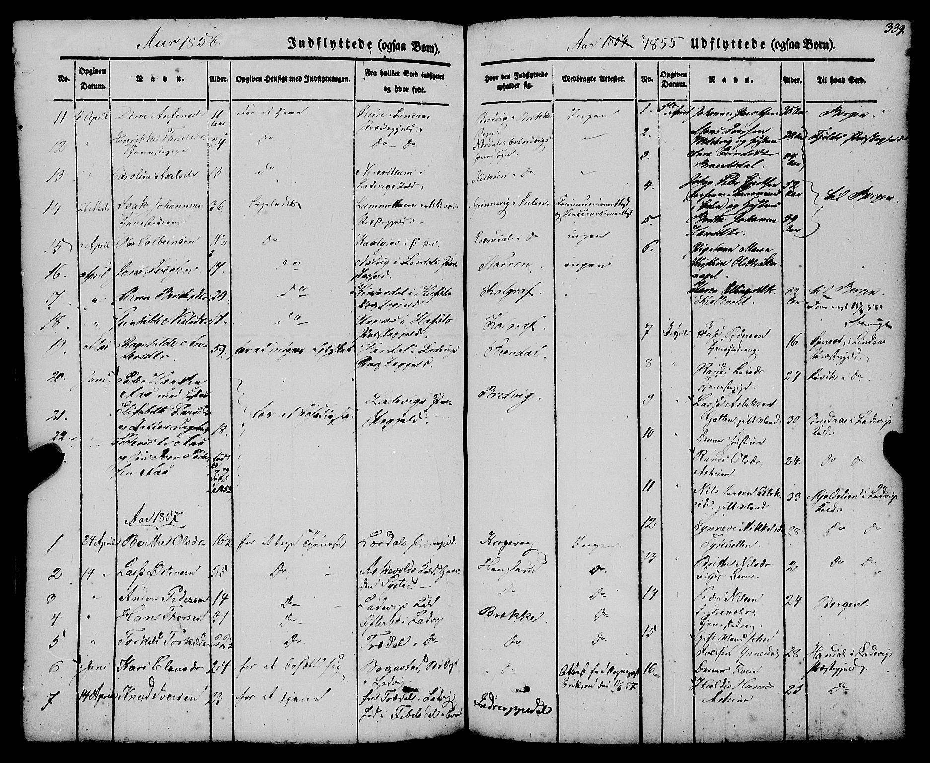 Gulen sokneprestembete, AV/SAB-A-80201/H/Haa/Haaa/L0021: Parish register (official) no. A 21, 1848-1858, p. 339
