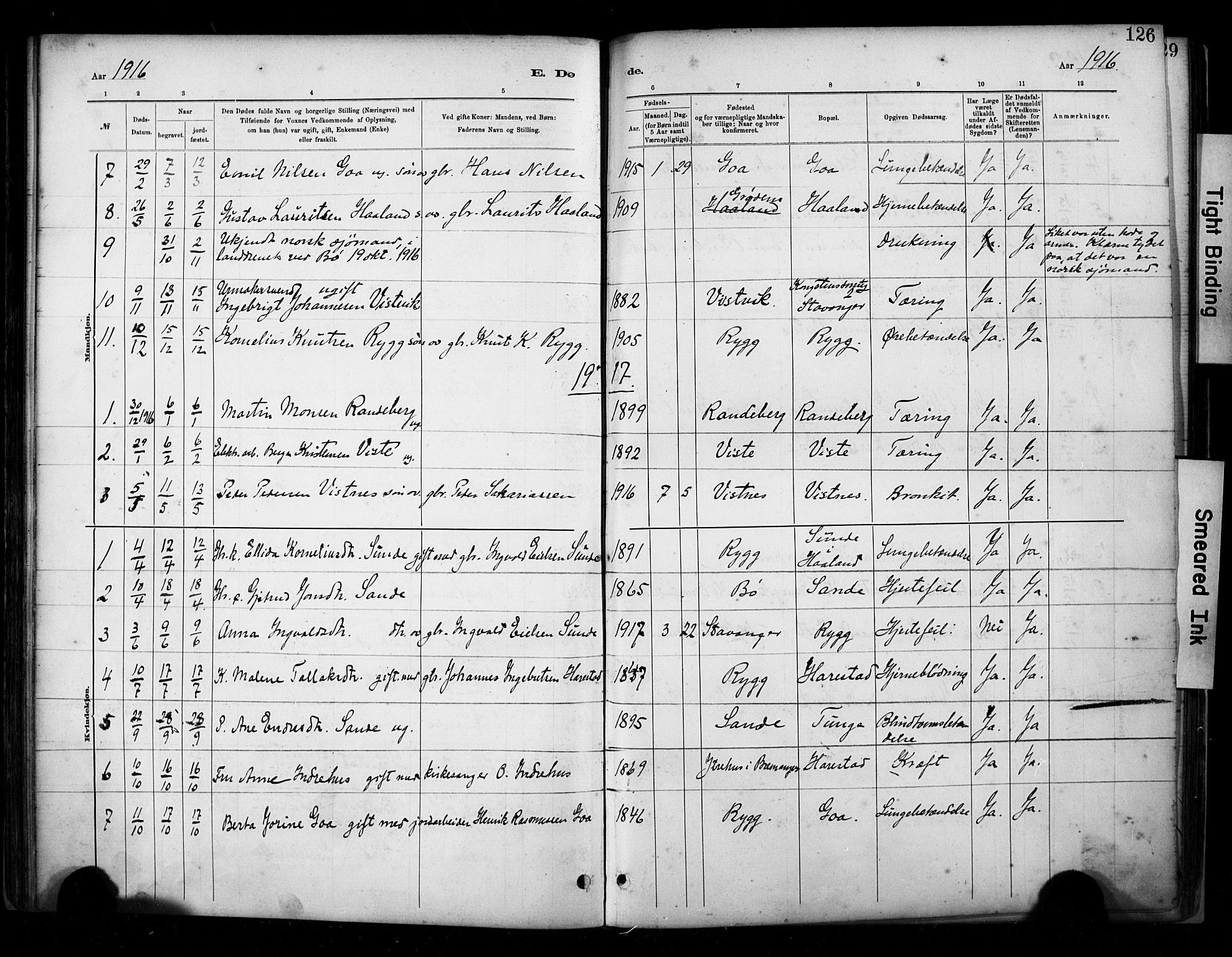 Hetland sokneprestkontor, SAST/A-101826/30/30BA/L0009: Parish register (official) no. A 9, 1882-1918, p. 126