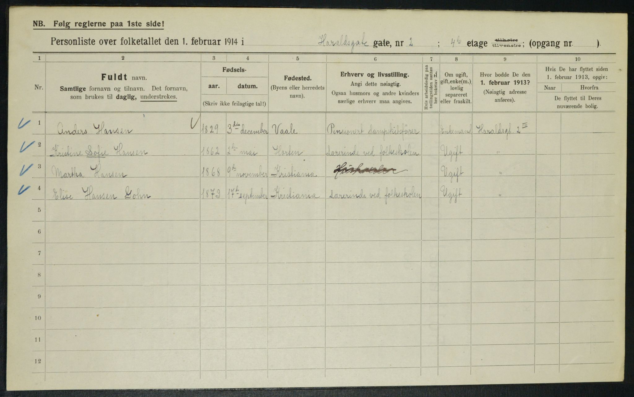 OBA, Municipal Census 1914 for Kristiania, 1914, p. 35107