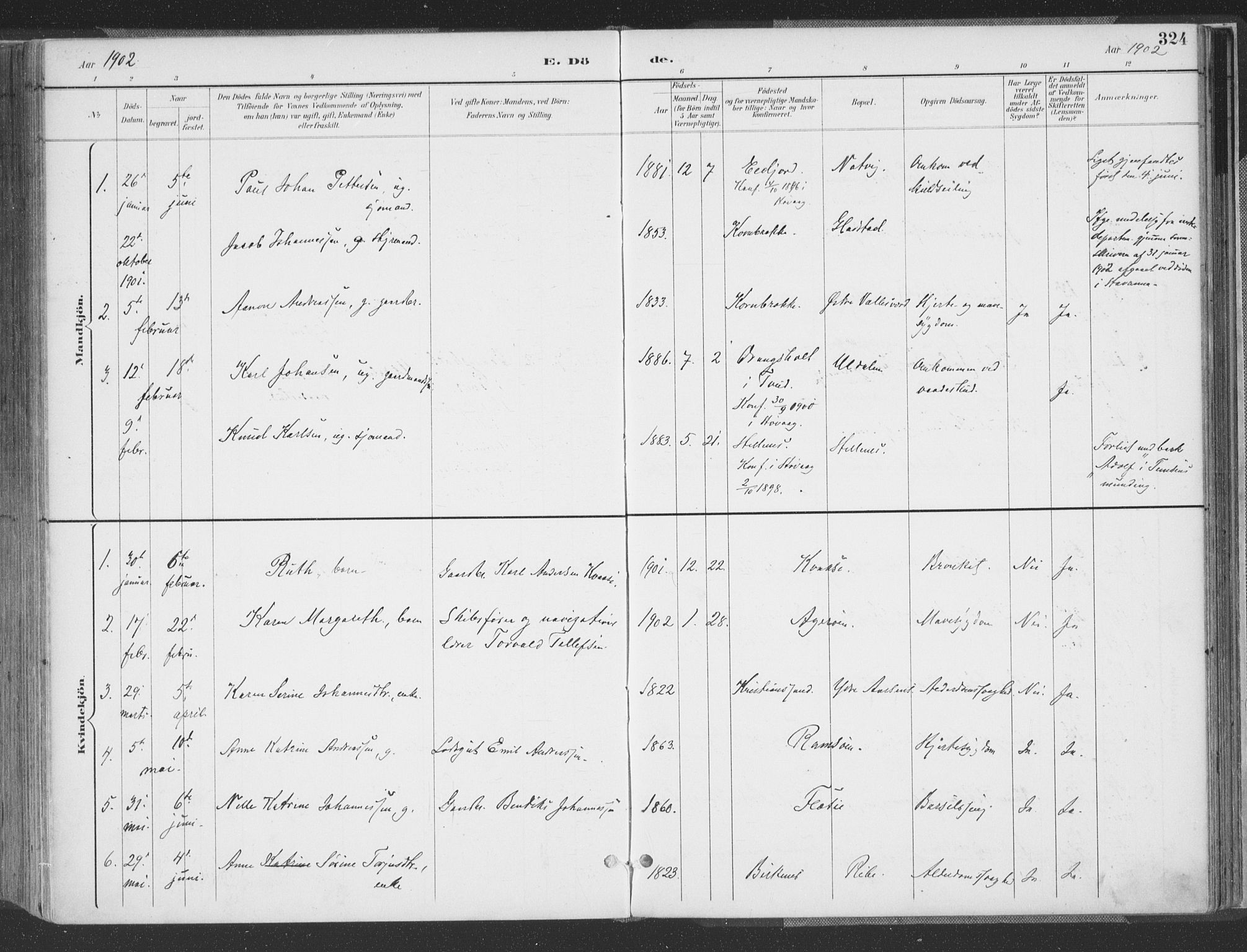 Høvåg sokneprestkontor, AV/SAK-1111-0025/F/Fa/L0006: Parish register (official) no. A 6, 1894-1923, p. 324