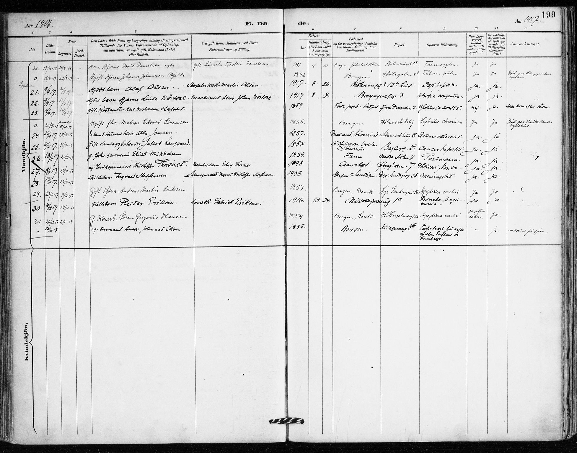 Mariakirken Sokneprestembete, SAB/A-76901/H/Haa/L0008: Parish register (official) no. A 8, 1893-1942, p. 199