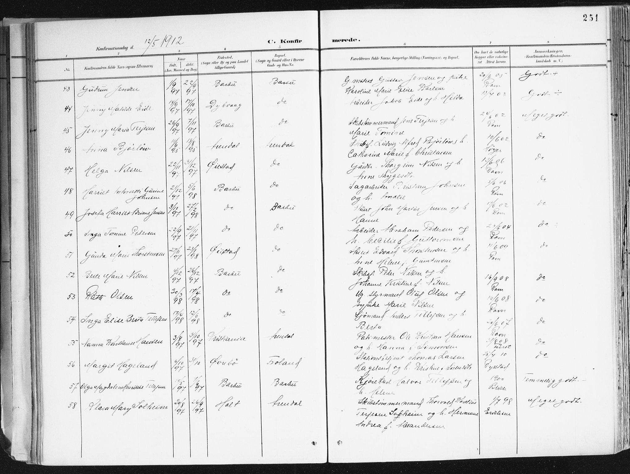 Arendal sokneprestkontor, Trefoldighet, AV/SAK-1111-0040/F/Fa/L0010: Parish register (official) no. A 10, 1900-1919, p. 251