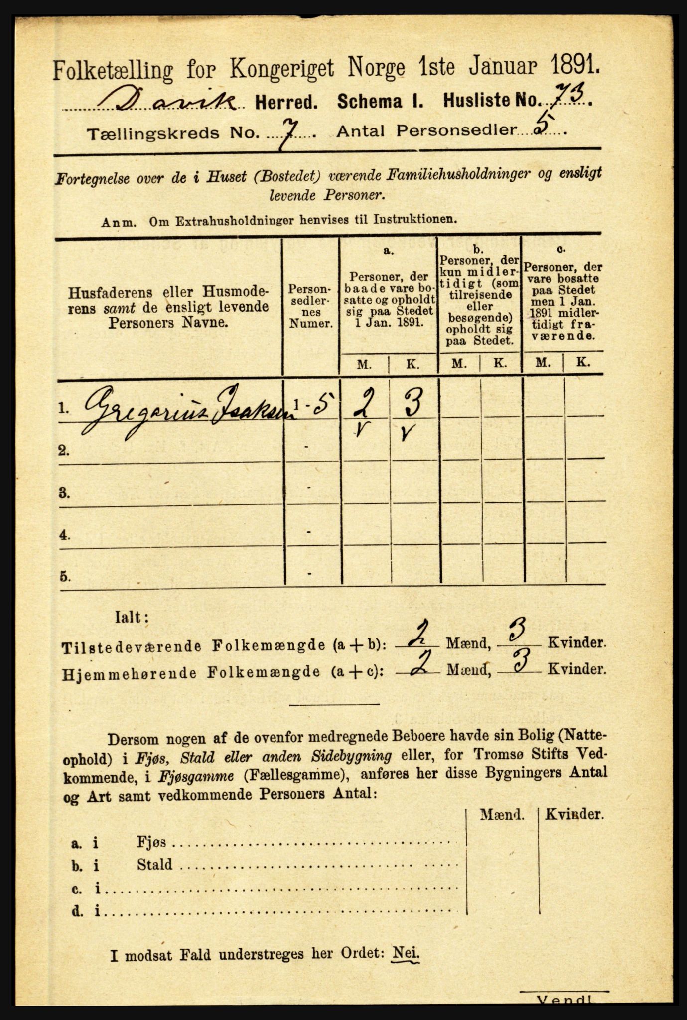 RA, 1891 census for 1442 Davik, 1891, p. 2742