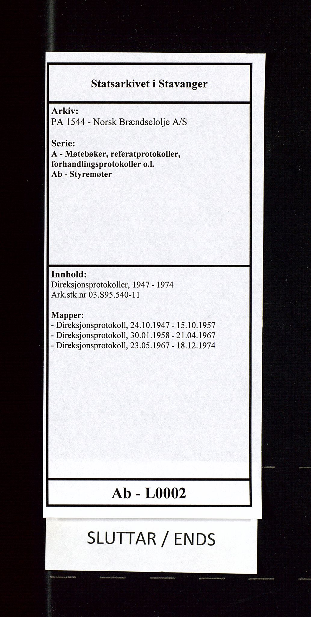 PA 1544 - Norsk Brændselolje A/S, AV/SAST-A-101965/1/A/Ab/L0002/0002: Direksjonsprotokoller / Direksjonsprotokoll, 1958-1967