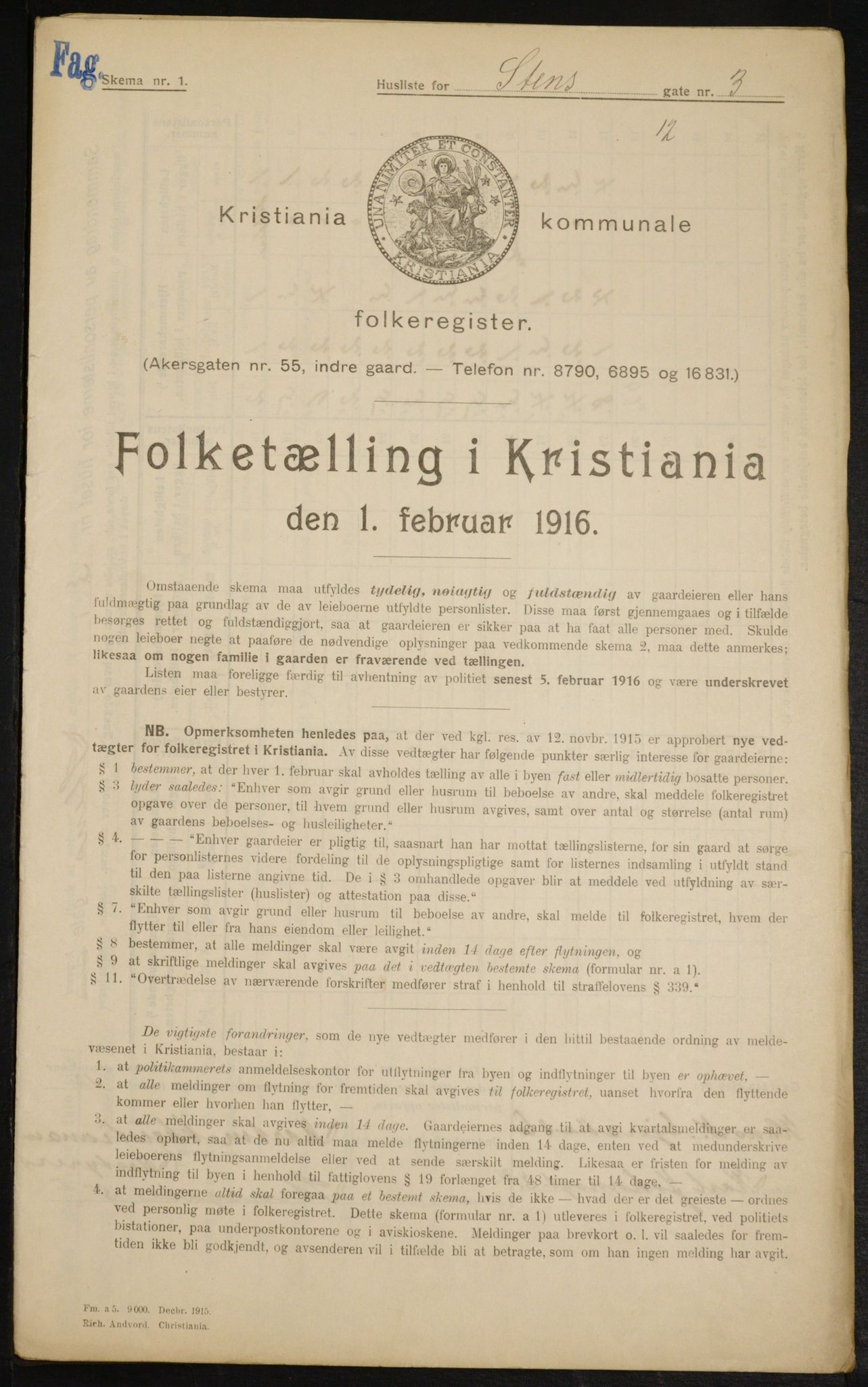 OBA, Municipal Census 1916 for Kristiania, 1916, p. 104466