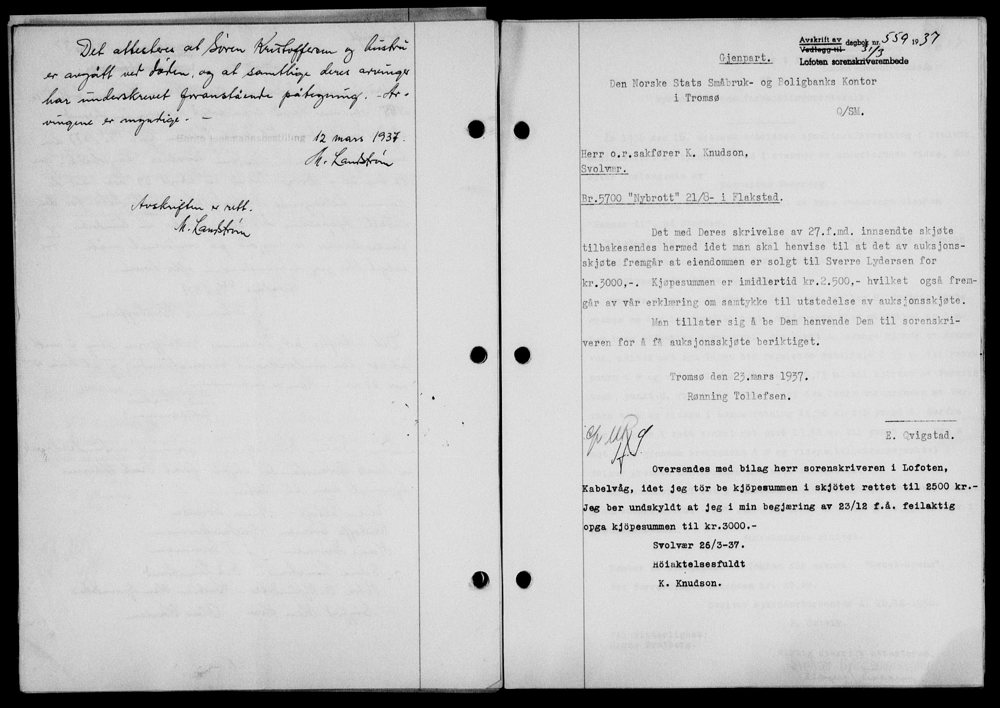 Lofoten sorenskriveri, SAT/A-0017/1/2/2C/L0002a: Mortgage book no. 2a, 1937-1937, Diary no: : 559/1937