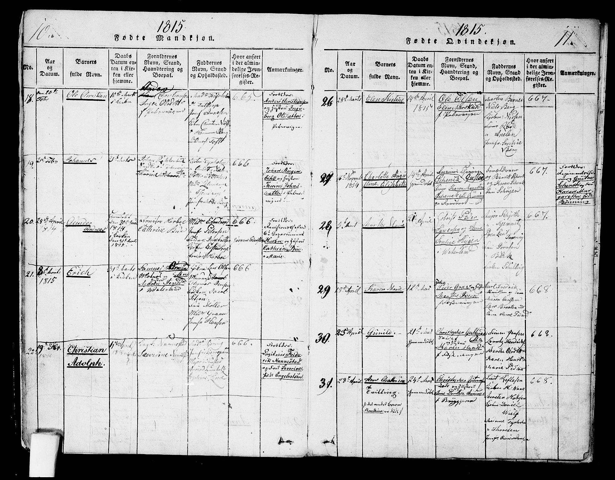 Garnisonsmenigheten Kirkebøker, SAO/A-10846/G/Ga/L0003: Parish register (copy) no. 3, 1815-1819, p. 10-11