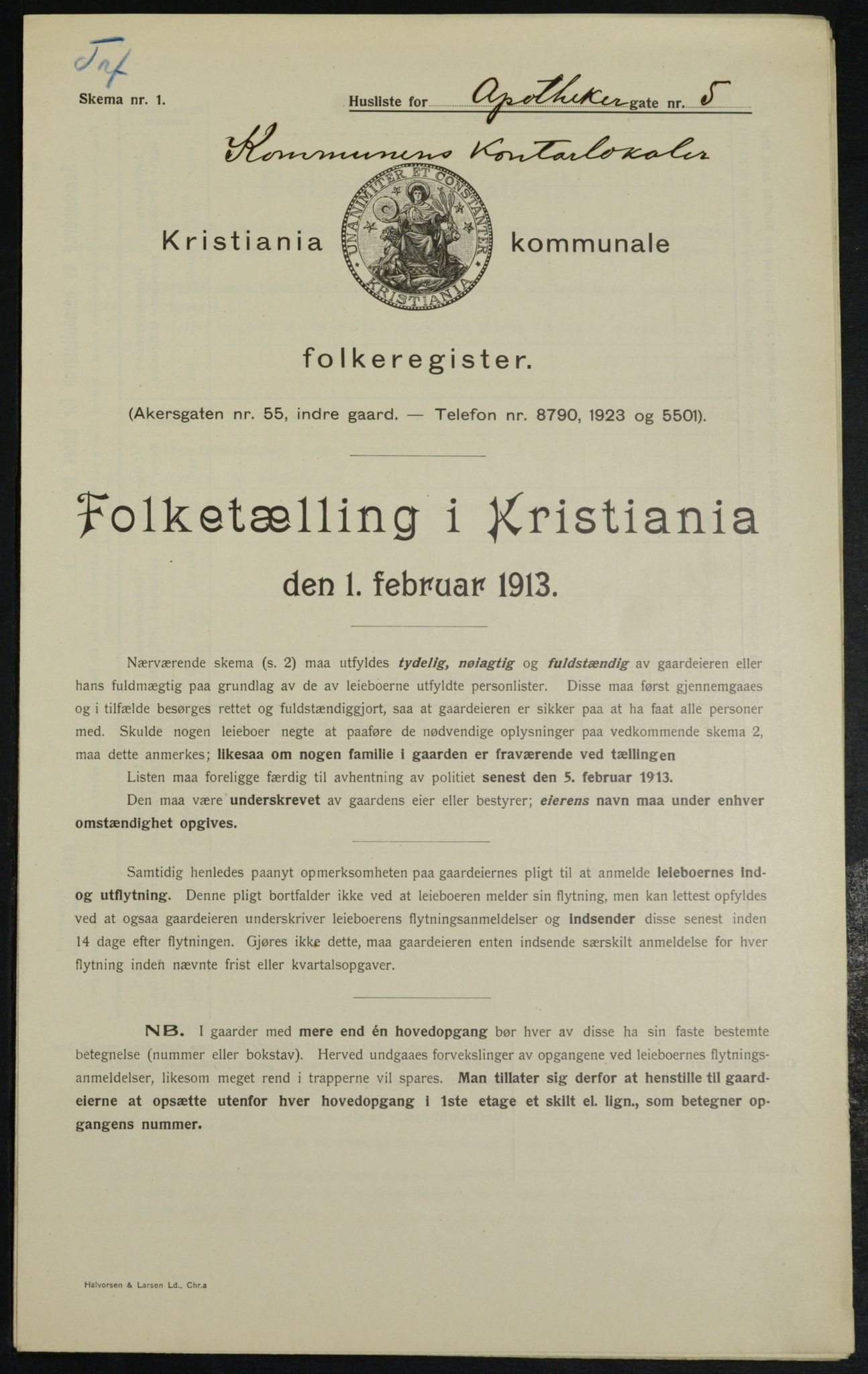 OBA, Municipal Census 1913 for Kristiania, 1913, p. 1323