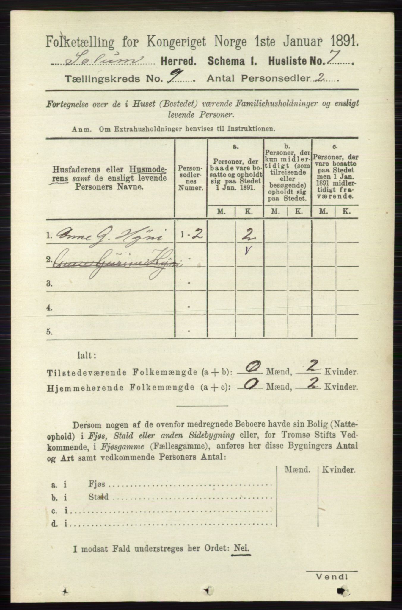 RA, 1891 census for 0818 Solum, 1891, p. 1864