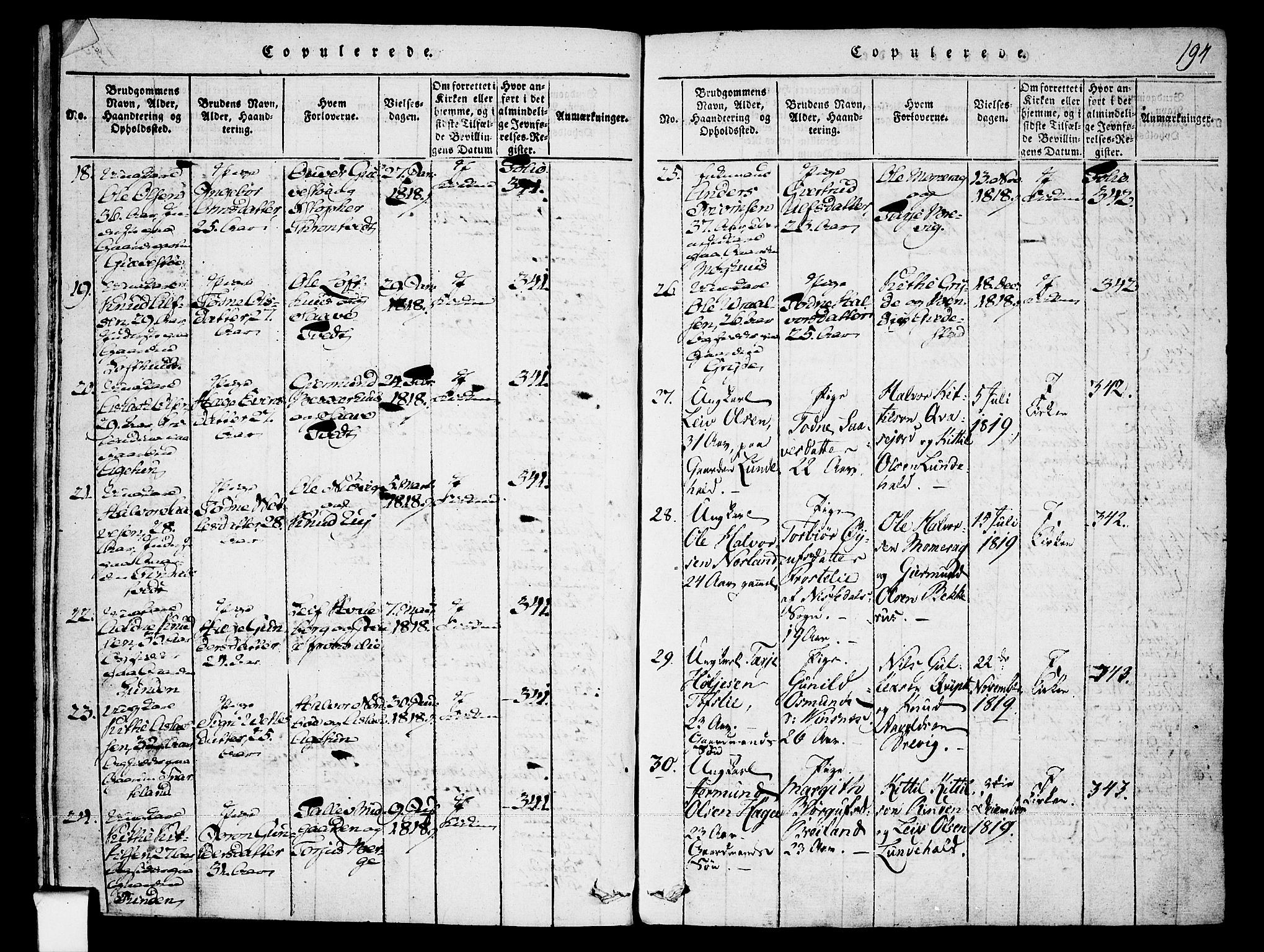 Fyresdal kirkebøker, SAKO/A-263/F/Fa/L0003: Parish register (official) no. I 3, 1815-1840, p. 194