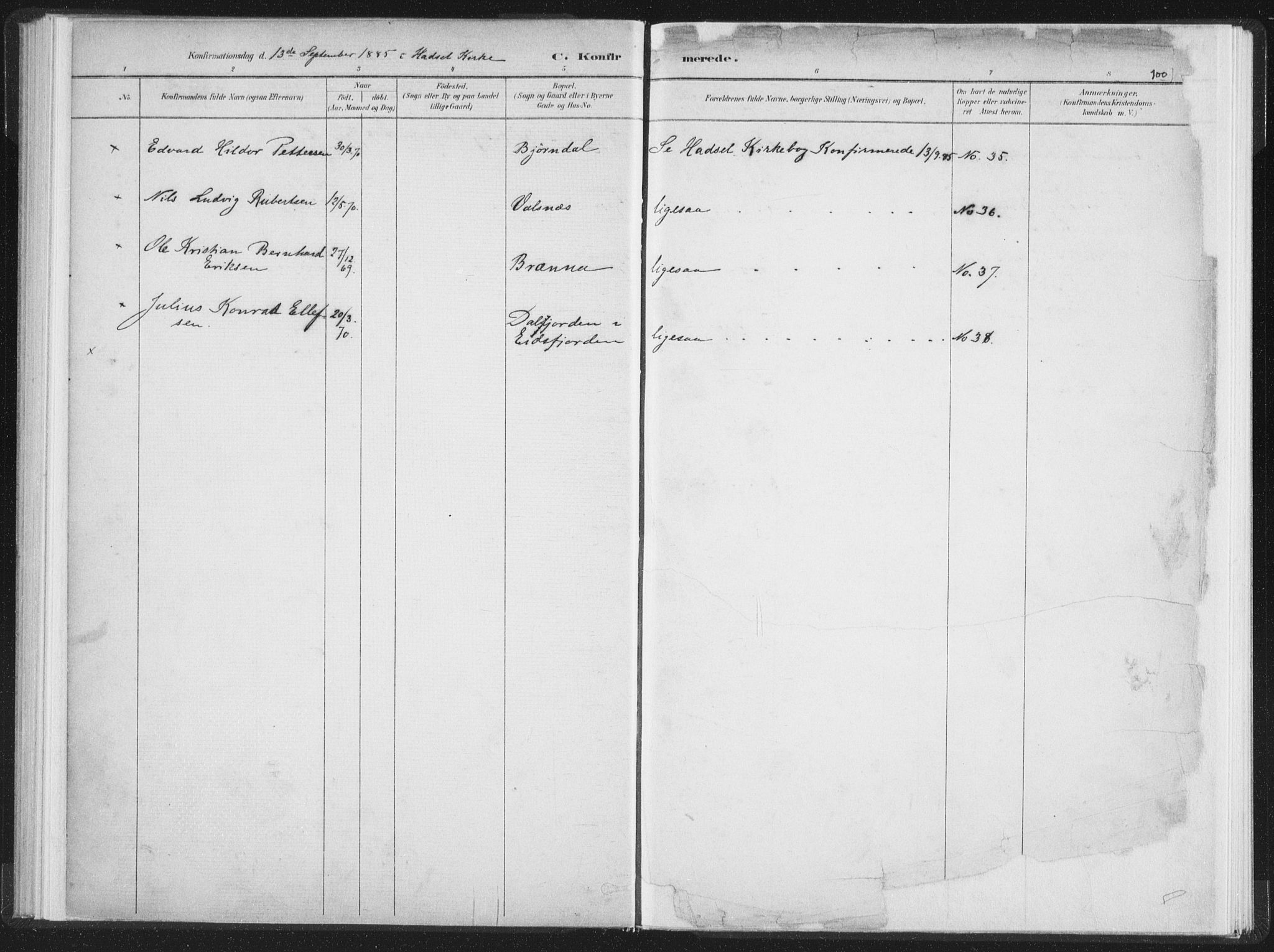 Ministerialprotokoller, klokkerbøker og fødselsregistre - Nordland, SAT/A-1459/890/L1286: Parish register (official) no. 890A01, 1882-1902, p. 100