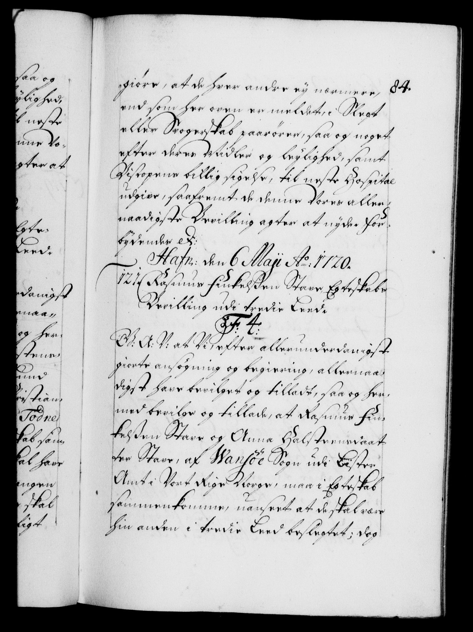 Danske Kanselli 1572-1799, AV/RA-EA-3023/F/Fc/Fca/Fcaa/L0023: Norske registre, 1720-1722, p. 84a