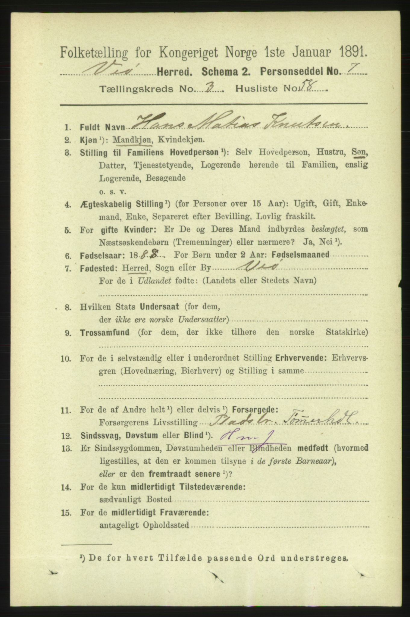 RA, 1891 census for 1541 Veøy, 1891, p. 1731