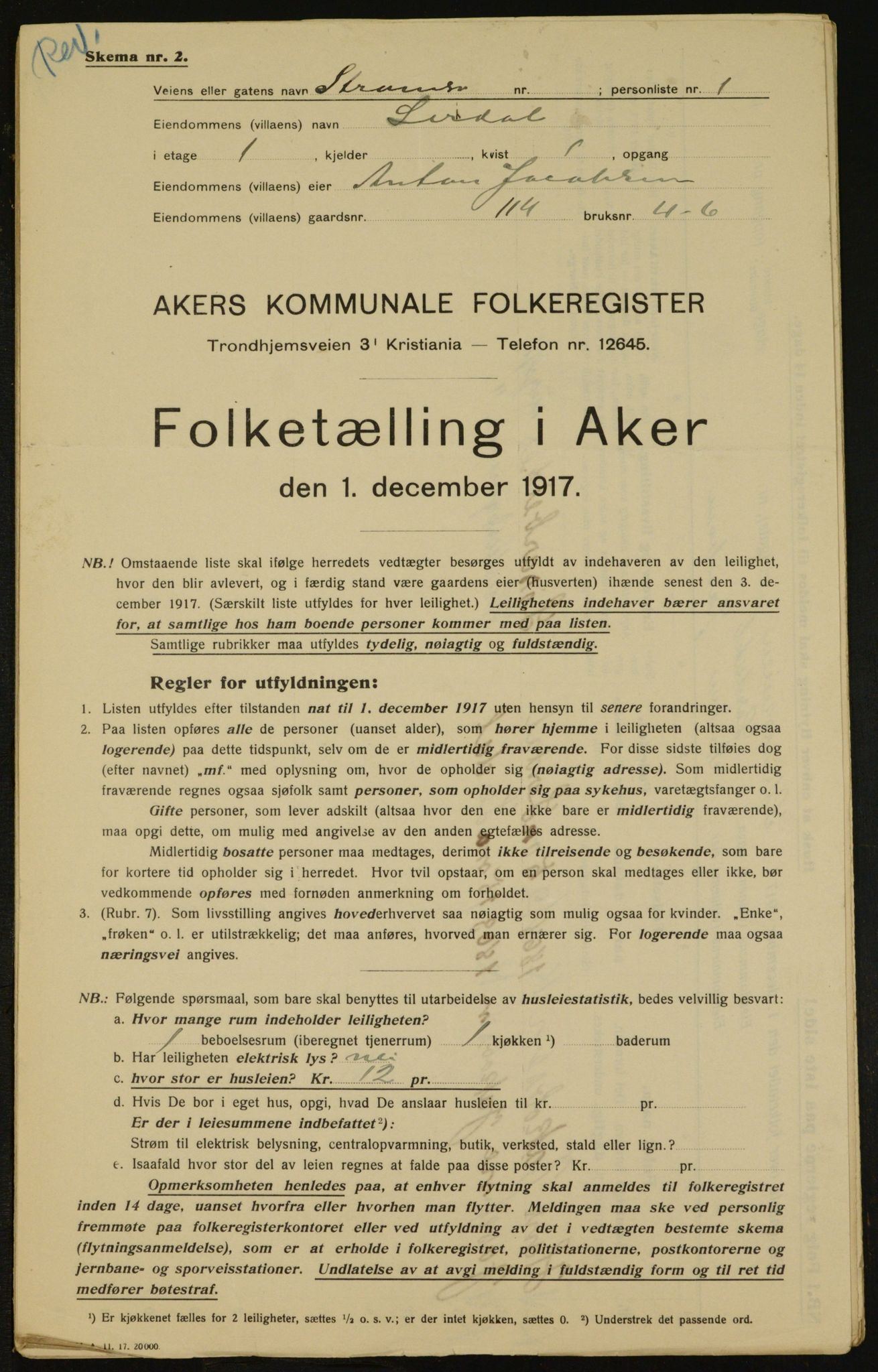 OBA, Municipal Census 1917 for Aker, 1917, p. 31502