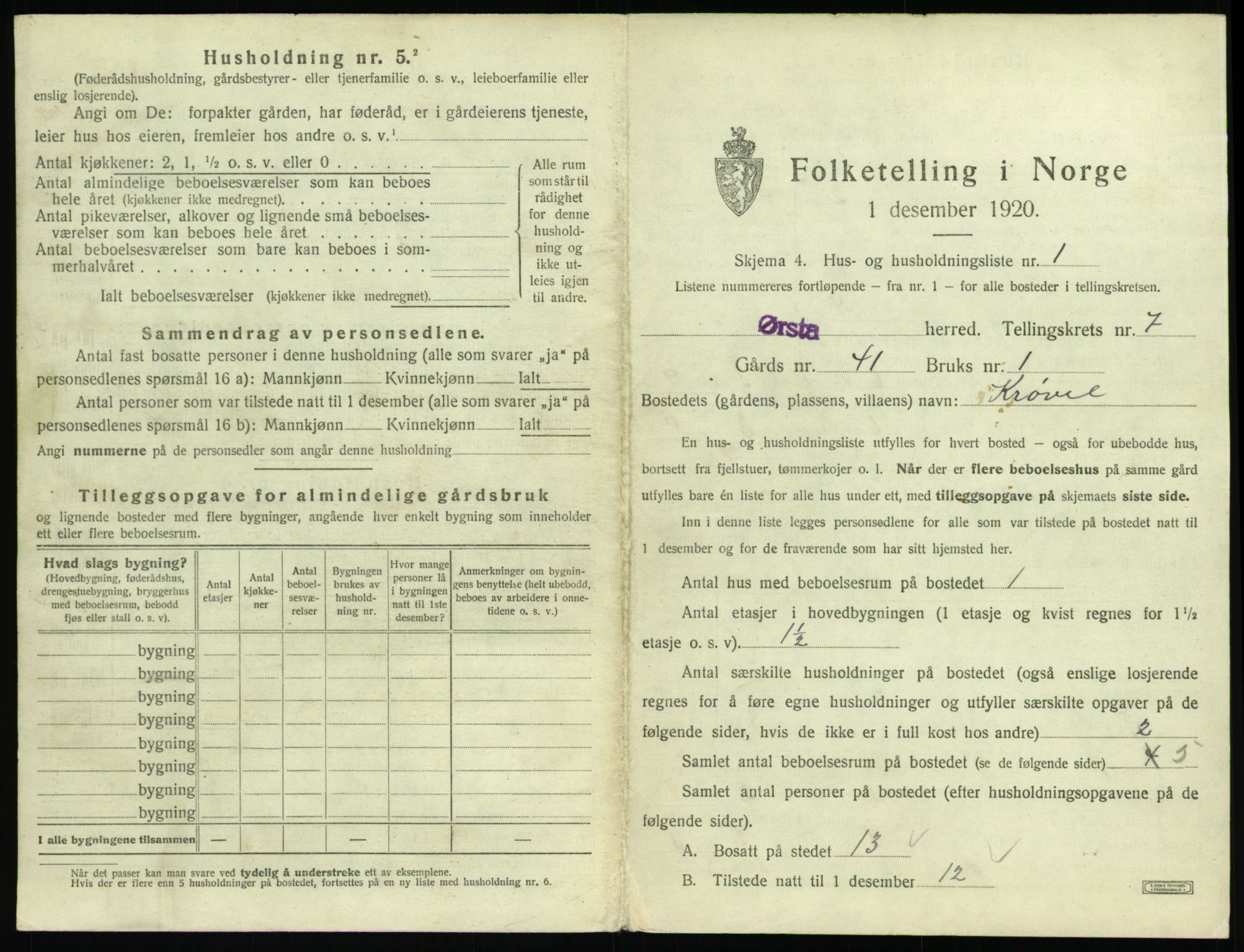 SAT, 1920 census for Ørsta, 1920, p. 700