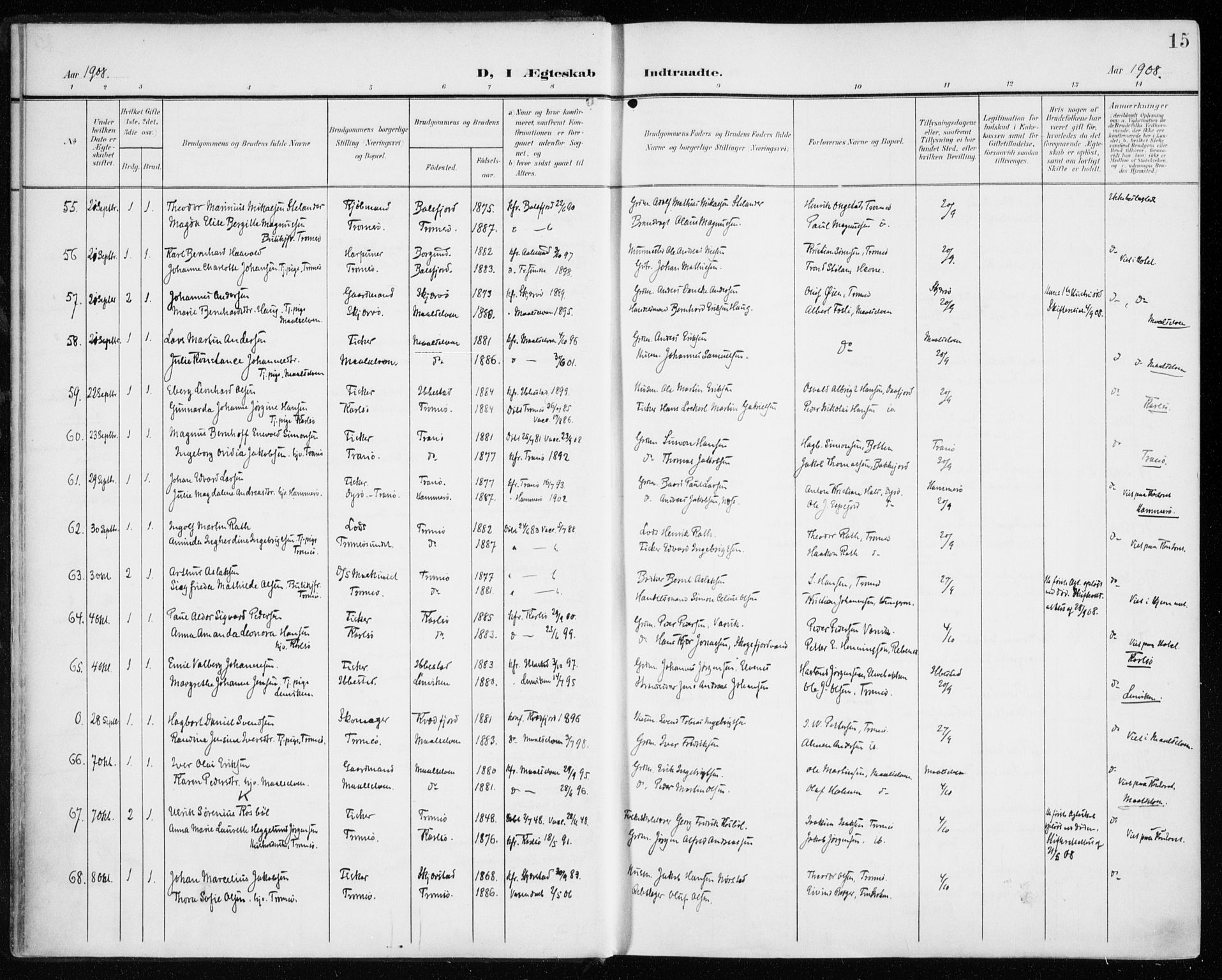 Tromsø sokneprestkontor/stiftsprosti/domprosti, SATØ/S-1343/G/Ga/L0018kirke: Parish register (official) no. 18, 1907-1917, p. 15