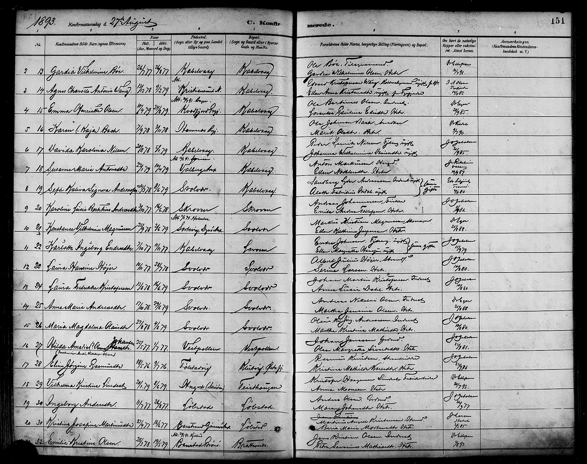 Ministerialprotokoller, klokkerbøker og fødselsregistre - Nordland, AV/SAT-A-1459/874/L1060: Parish register (official) no. 874A04, 1890-1899, p. 151