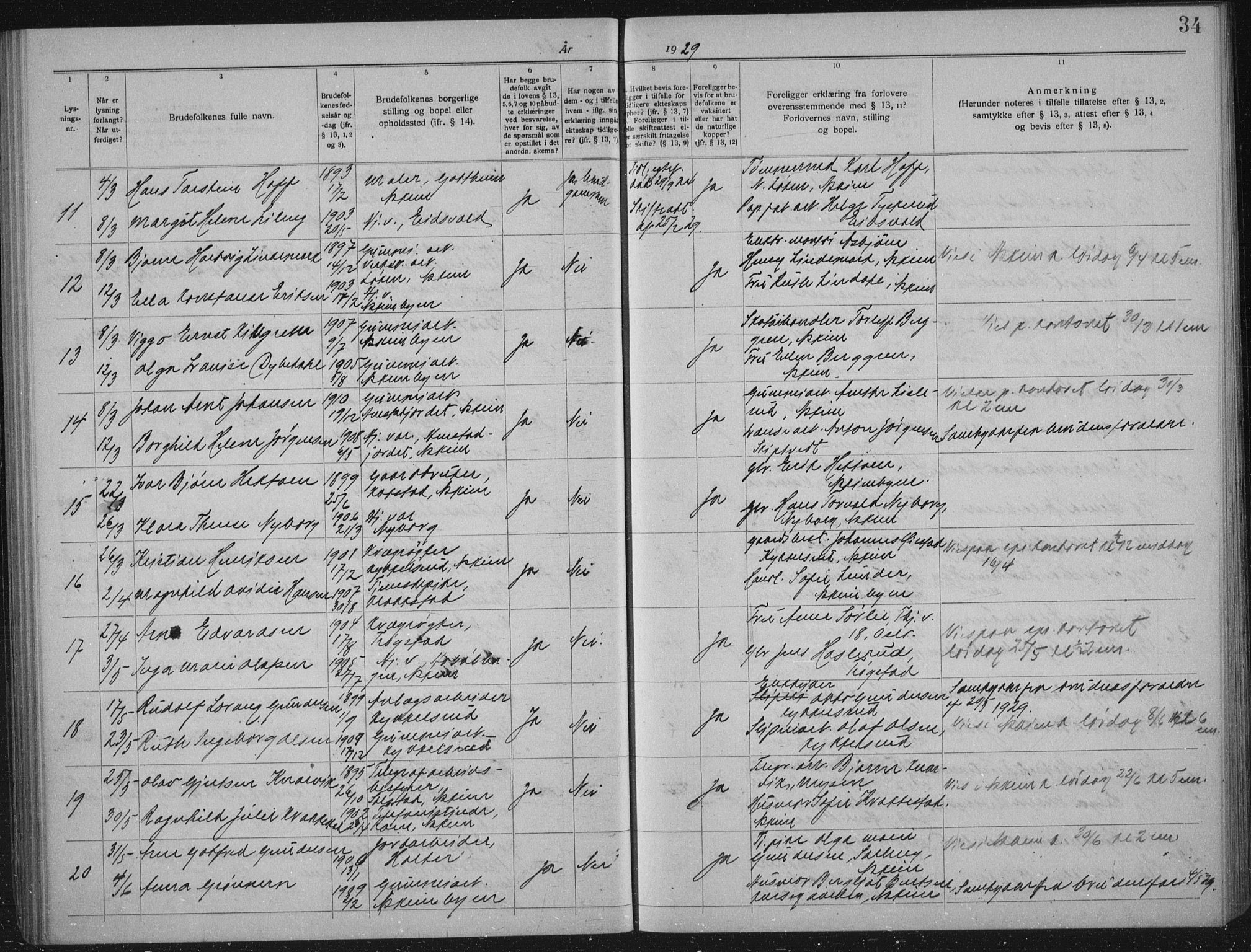 Askim prestekontor Kirkebøker, AV/SAO-A-10900/H/Ha/L0001: Banns register no. 1, 1919-1941, p. 34