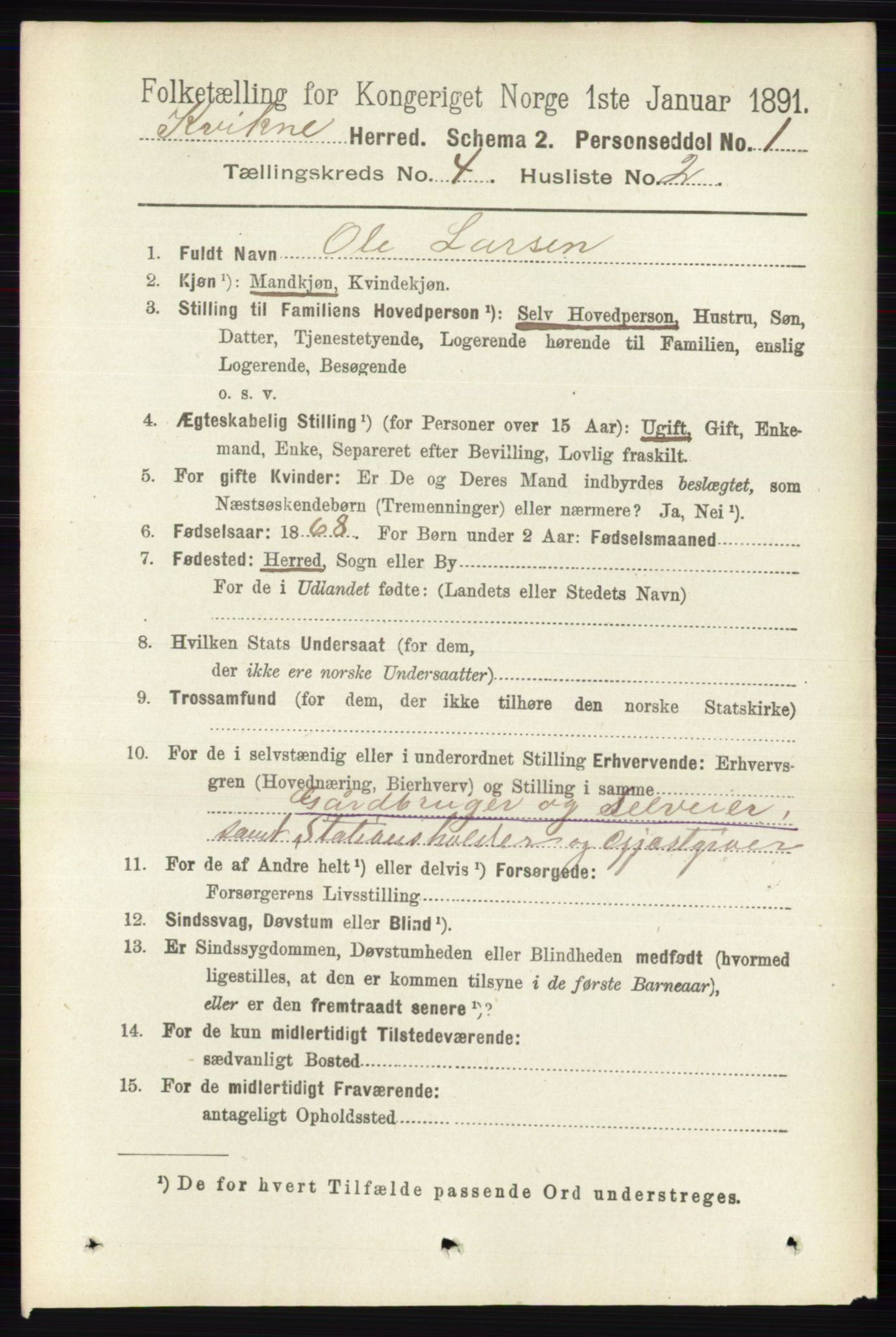 RA, 1891 census for 0440 Kvikne, 1891, p. 975