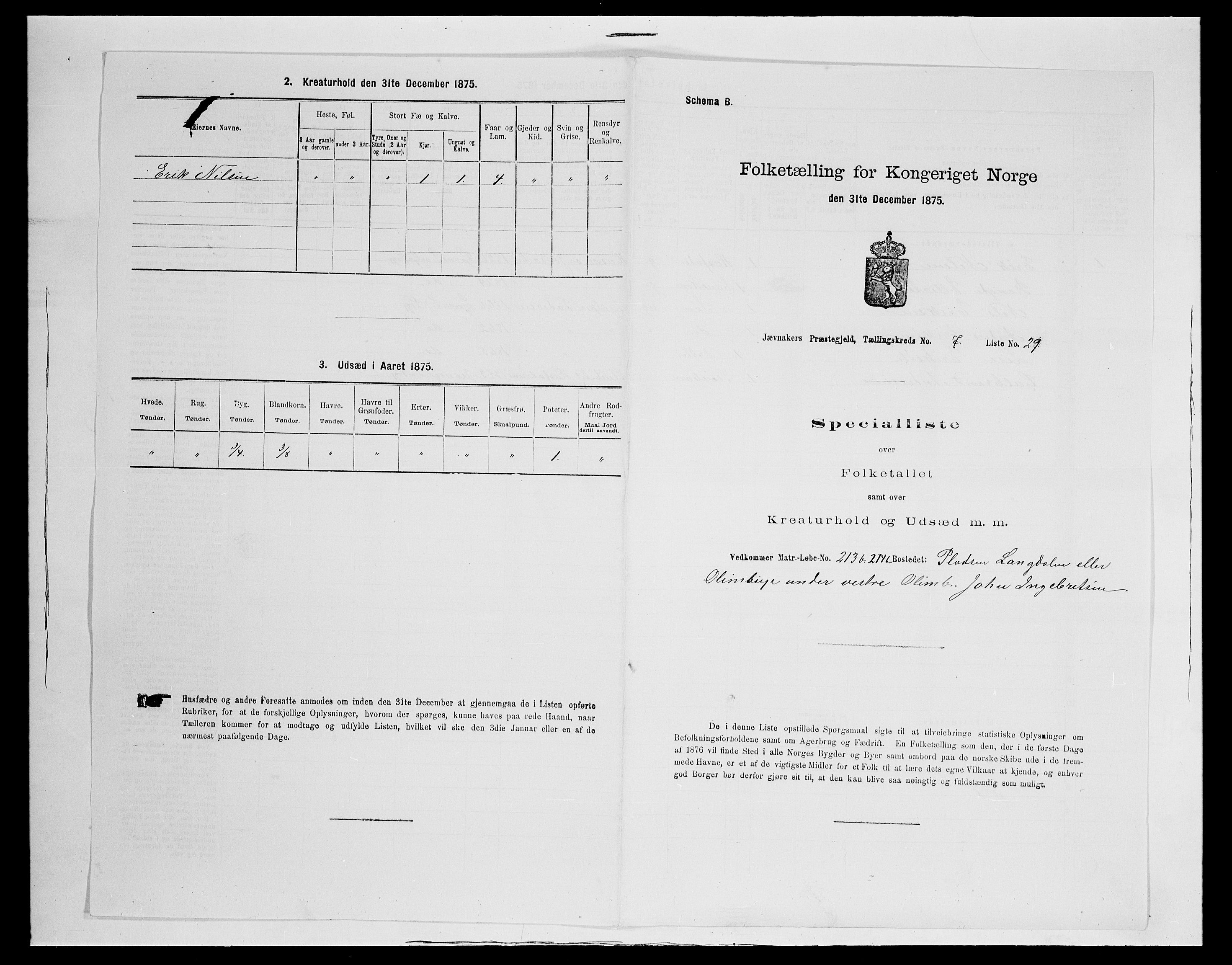 SAH, 1875 census for 0532P Jevnaker, 1875, p. 1214