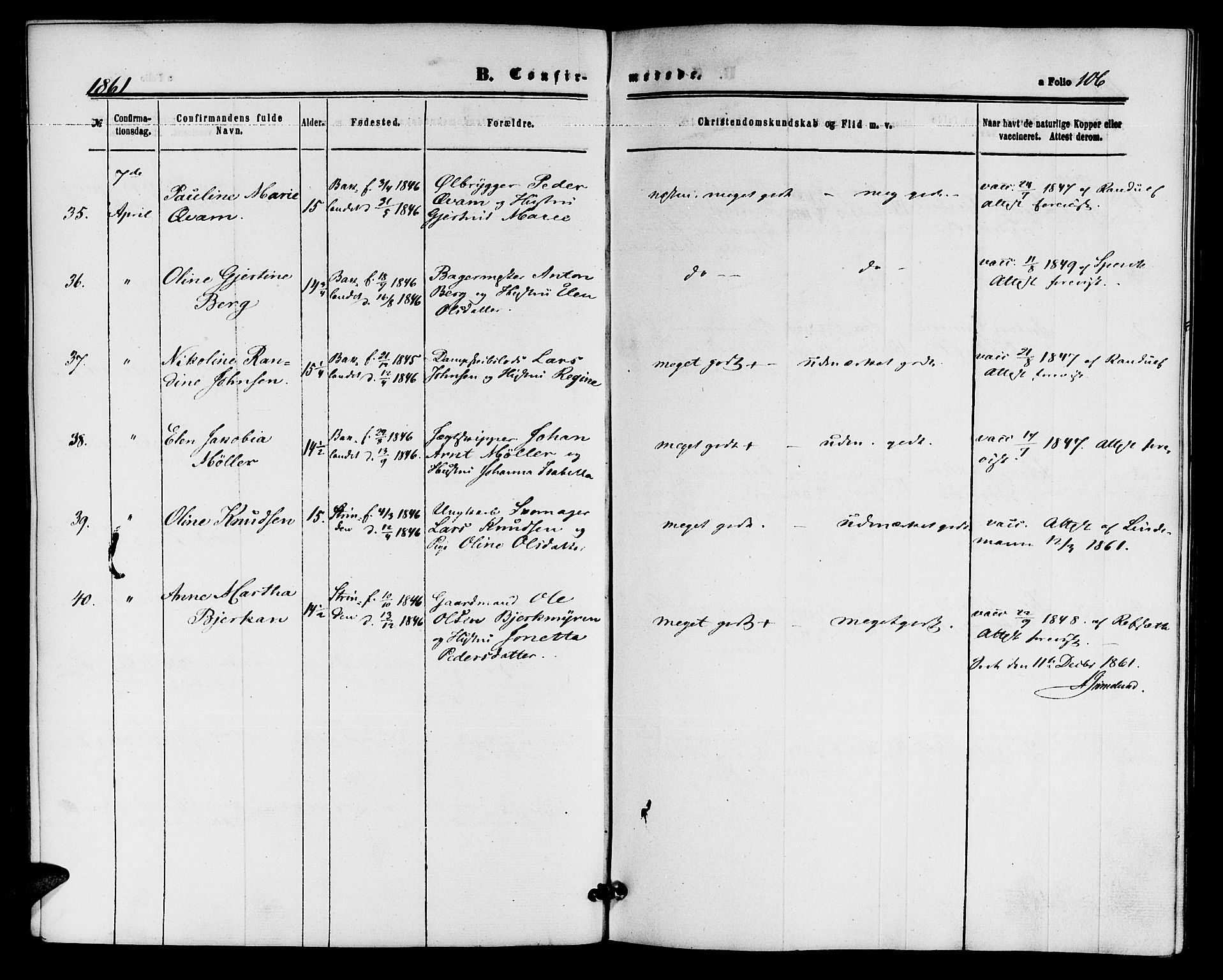 Ministerialprotokoller, klokkerbøker og fødselsregistre - Sør-Trøndelag, AV/SAT-A-1456/604/L0185: Parish register (official) no. 604A06, 1861-1865, p. 106