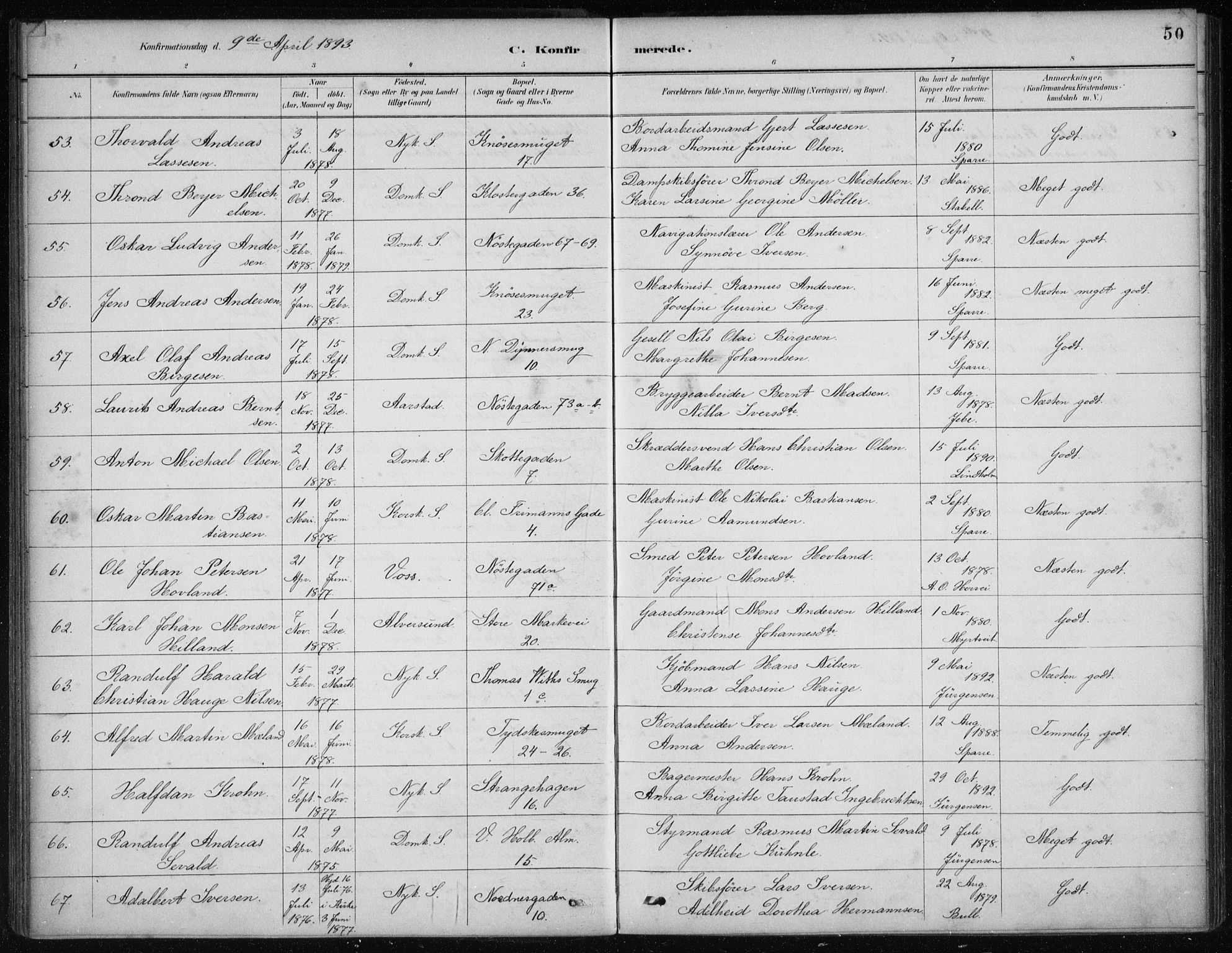 Nykirken Sokneprestembete, AV/SAB-A-77101/H/Haa/L0027: Parish register (official) no. C 6, 1886-1913, p. 50